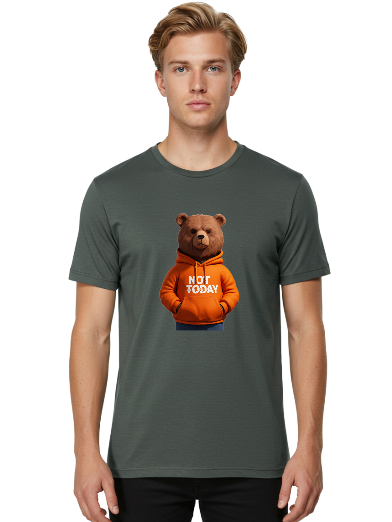 Not-Today-Bear-8 Men'S Graphic Tee, 100% Cotton, Comfortable Casual Summer Wear, Machine Washable, Vintage Camera, Old Camera, Antique Camera, Black Camera, Classic Photography, Photography Equipment, Nostalgic Device, Film Camera, Camera Art Bak969