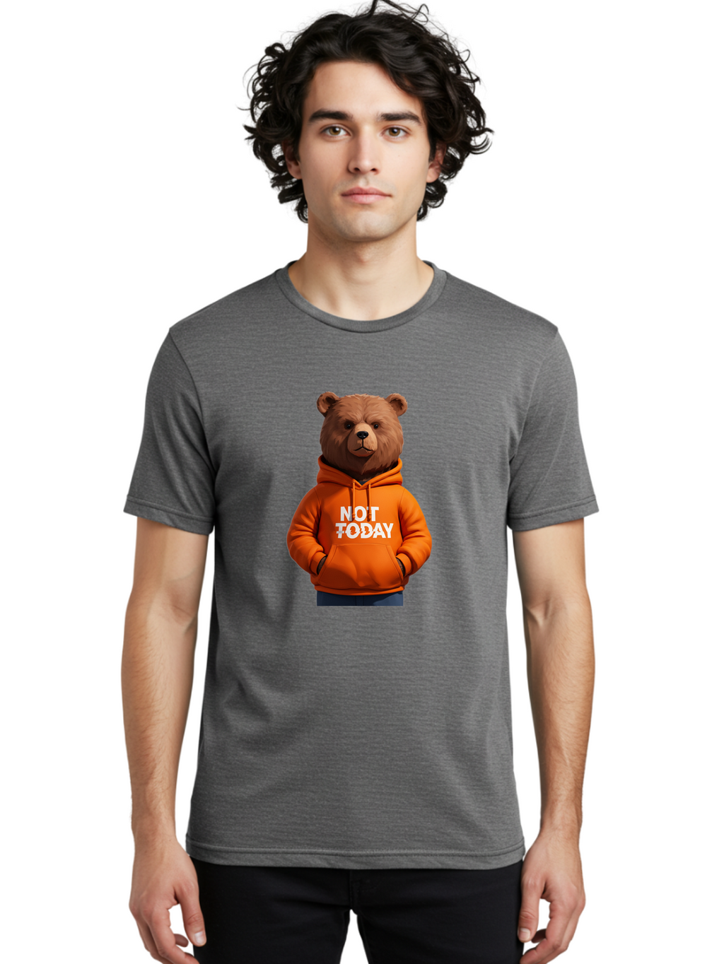 Not-Today-Bear-8 Men'S Graphic Tee, 100% Cotton, Comfortable Casual Summer Wear, Machine Washable, Vintage Camera, Old Camera, Antique Camera, Black Camera, Classic Photography, Photography Equipment, Nostalgic Device, Film Camera, Camera Art Bak969