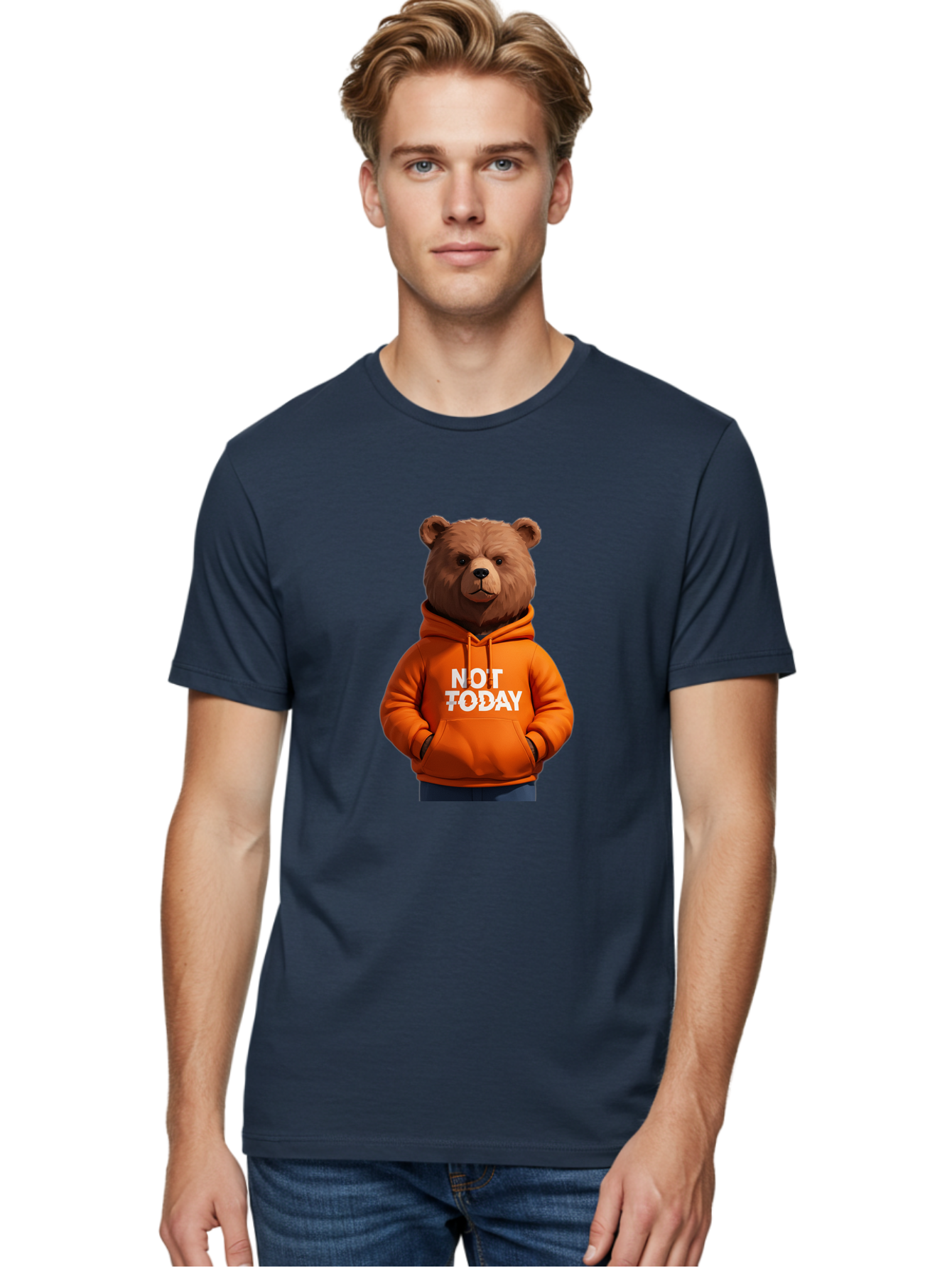 Not-Today-Bear-8 Men'S Graphic Tee, 100% Cotton, Comfortable Casual Summer Wear, Machine Washable, Vintage Camera, Old Camera, Antique Camera, Black Camera, Classic Photography, Photography Equipment, Nostalgic Device, Film Camera, Camera Art Bak969