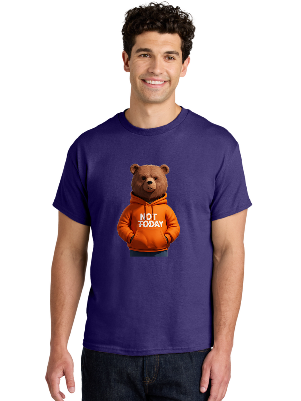 Not-Today-Bear-8 Men'S Graphic Tee, 100% Cotton, Comfortable Casual Summer Wear, Machine Washable, Vintage Camera, Old Camera, Antique Camera, Black Camera, Classic Photography, Photography Equipment, Nostalgic Device, Film Camera, Camera Art Bak969
