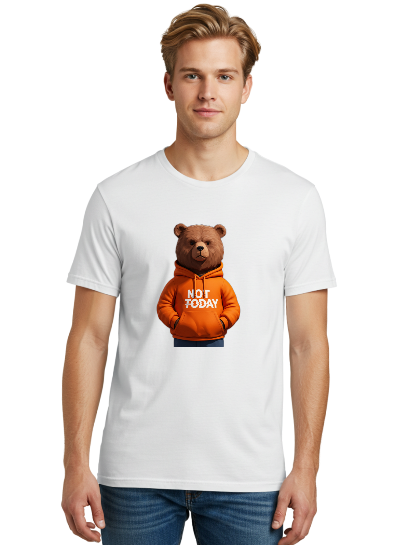 Not-Today-Bear-8 Men'S Graphic Tee, 100% Cotton, Comfortable Casual Summer Wear, Machine Washable, Vintage Camera, Old Camera, Antique Camera, Black Camera, Classic Photography, Photography Equipment, Nostalgic Device, Film Camera, Camera Art Bak969