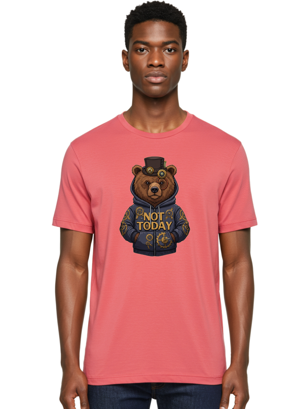 Not-Today-Bear-9 Men'S Graphic Tee, 100% Cotton, Comfortable Casual Summer Wear, Machine Washable, Vintage Camera, Old Camera, Antique Camera, Black Camera, Classic Photography, Photography Equipment, Nostalgic Device, Film Camera, Camera Art Bak970
