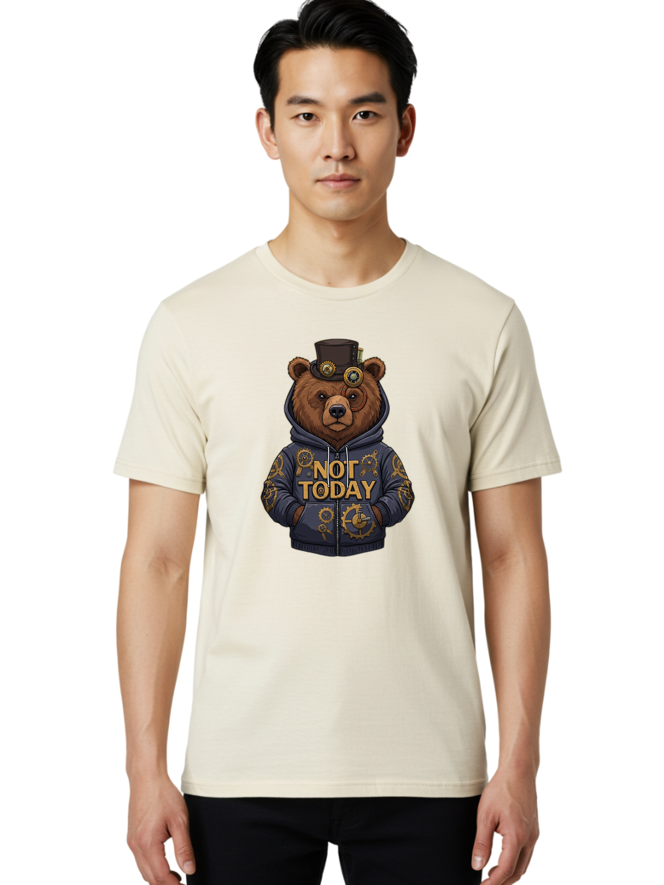 Not-Today-Bear-9 Men'S Graphic Tee, 100% Cotton, Comfortable Casual Summer Wear, Machine Washable, Vintage Camera, Old Camera, Antique Camera, Black Camera, Classic Photography, Photography Equipment, Nostalgic Device, Film Camera, Camera Art Bak970