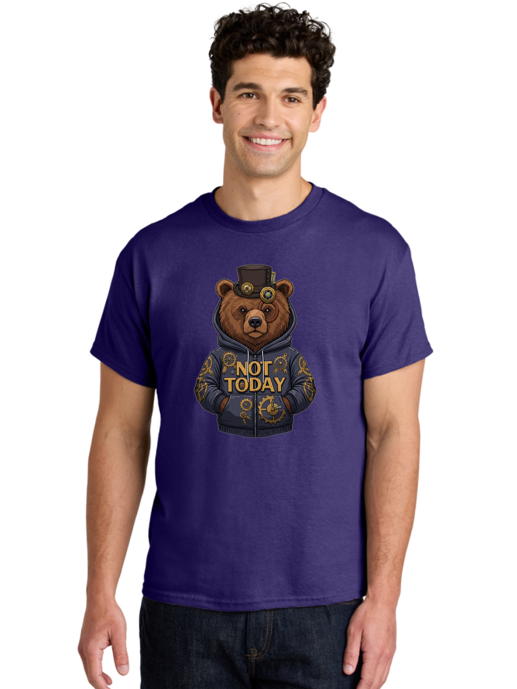 Not-Today-Bear-9 Men'S Graphic Tee, 100% Cotton, Comfortable Casual Summer Wear, Machine Washable, Vintage Camera, Old Camera, Antique Camera, Black Camera, Classic Photography, Photography Equipment, Nostalgic Device, Film Camera, Camera Art Bak970