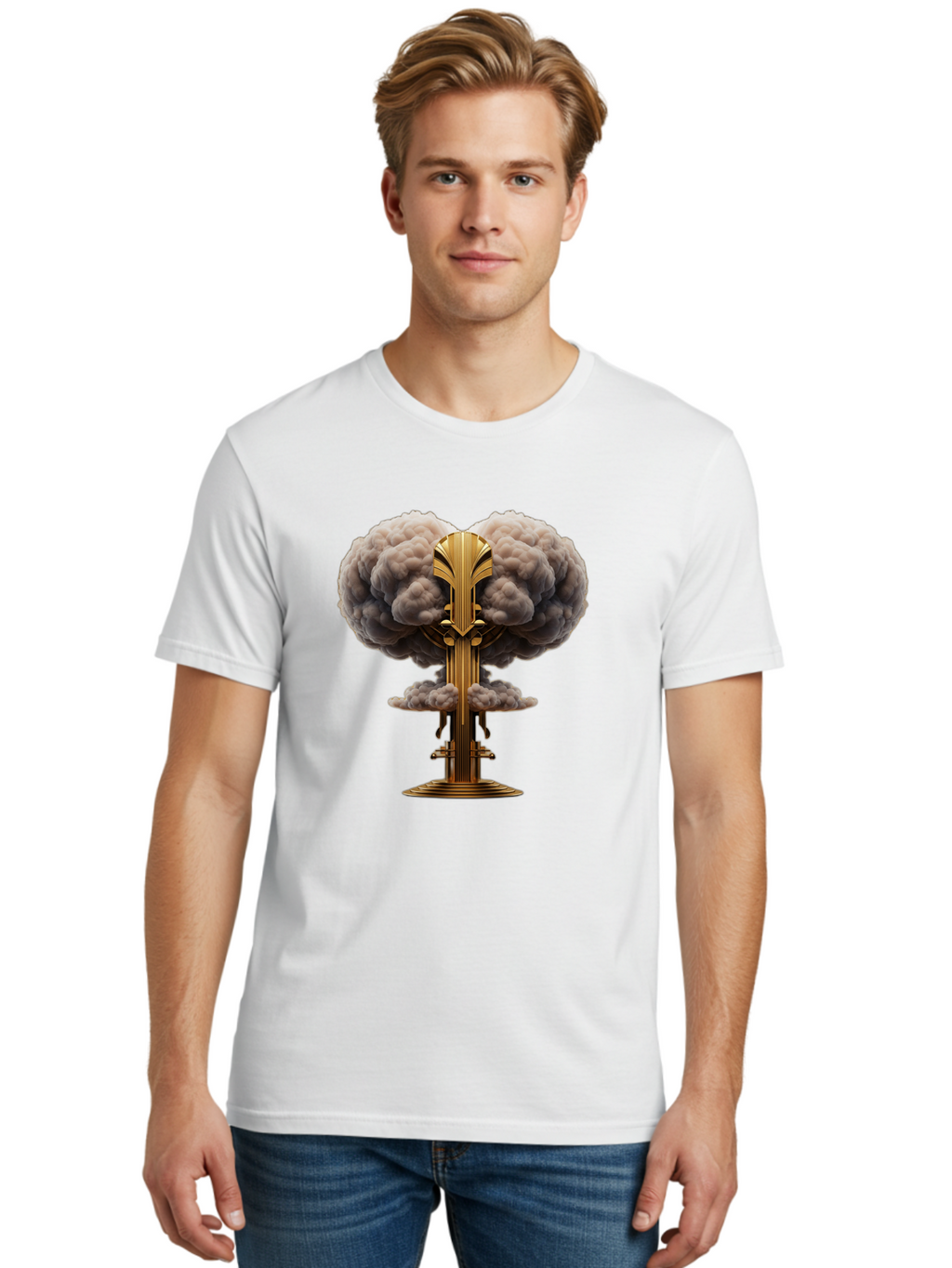 Nuclear-Explosion-Mushroom-Cloud Men'S Graphic Tee, 100% Cotton, Comfortable Casual Summer Wear, Machine Washable, Vintage Camera, Old Camera, Antique Camera, Black Camera, Classic Photography, Photography Equipment, Nostalgic Device, Bak980