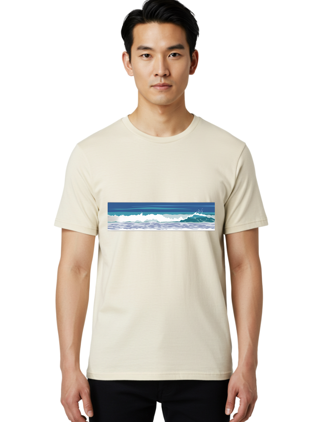 Ocean-Waves-1 Men'S Graphic Tee, 100% Cotton, Comfortable Casual Summer Wear, Machine Washable, Vintage Camera, Old Camera, Antique Camera, Black Camera, Classic Photography, Photography Equipment, Nostalgic Device, Film Camera, Camera Art Bak986