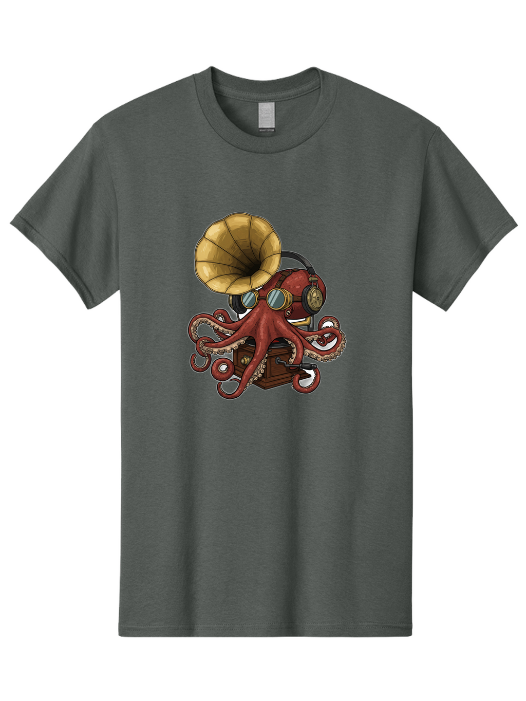Octopus-Gramophone Men'S Graphic Tee, 100% Cotton, Comfortable Casual Summer Wear, Machine Washable, Vintage Camera, Old Camera, Antique Camera, Black Camera, Classic Photography, Photography Equipment, Nostalgic Device, Film Camera, Bak990