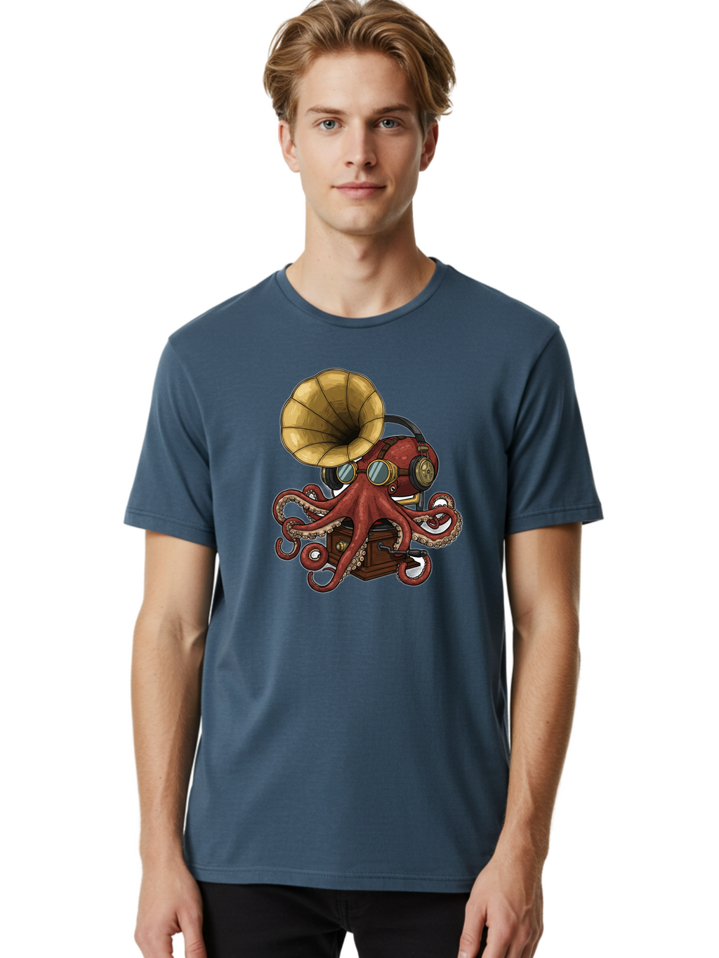Octopus-Gramophone Men'S Graphic Tee, 100% Cotton, Comfortable Casual Summer Wear, Machine Washable, Vintage Camera, Old Camera, Antique Camera, Black Camera, Classic Photography, Photography Equipment, Nostalgic Device, Film Camera, Bak990