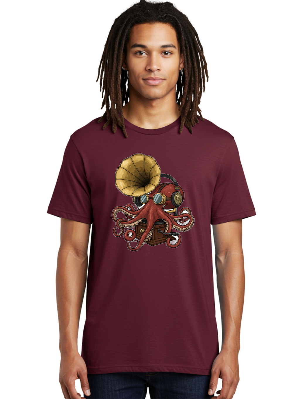 Octopus-Gramophone Men'S Graphic Tee, 100% Cotton, Comfortable Casual Summer Wear, Machine Washable, Vintage Camera, Old Camera, Antique Camera, Black Camera, Classic Photography, Photography Equipment, Nostalgic Device, Film Camera, Bak990