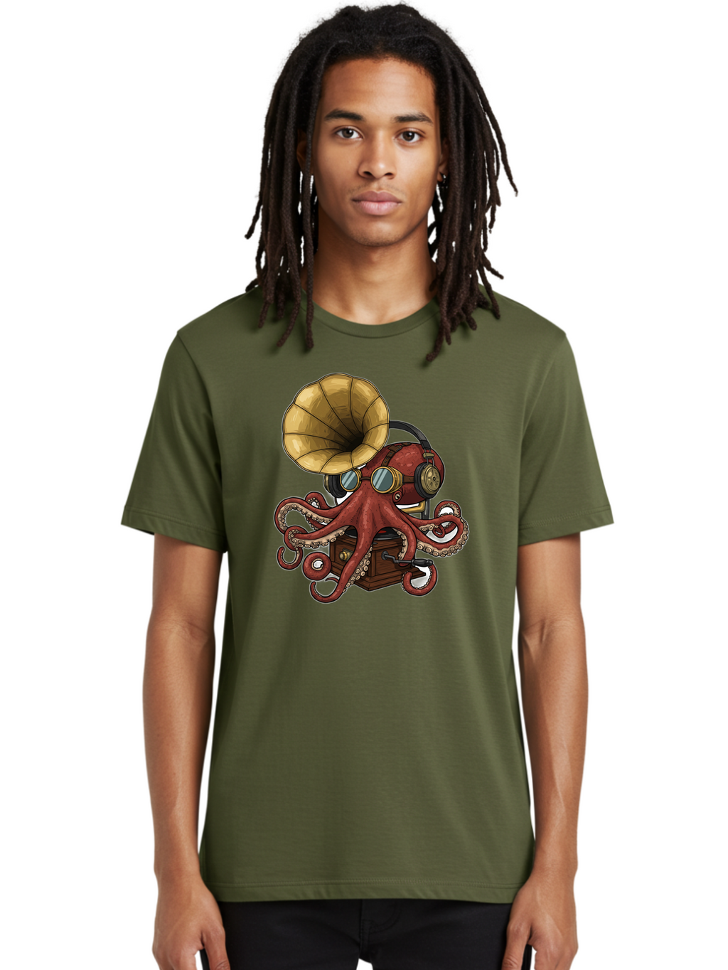 Octopus-Gramophone Men'S Graphic Tee, 100% Cotton, Comfortable Casual Summer Wear, Machine Washable, Vintage Camera, Old Camera, Antique Camera, Black Camera, Classic Photography, Photography Equipment, Nostalgic Device, Film Camera, Bak990