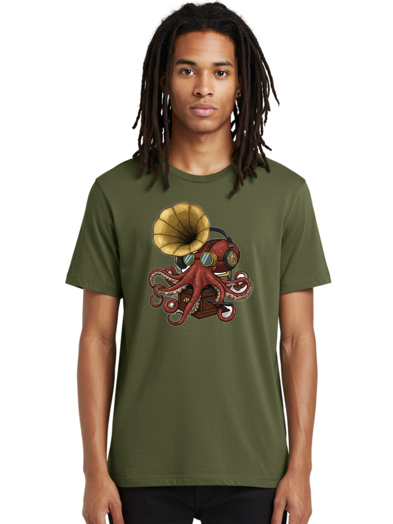 Octopus-Gramophone Men'S Graphic Tee, 100% Cotton, Comfortable Casual Summer Wear, Machine Washable, Vintage Camera, Old Camera, Antique Camera, Black Camera, Classic Photography, Photography Equipment, Nostalgic Device, Film Camera, Bak990
