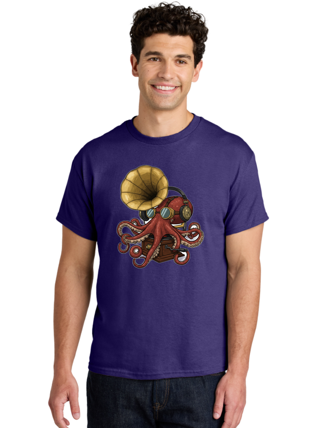 Octopus-Gramophone Men'S Graphic Tee, 100% Cotton, Comfortable Casual Summer Wear, Machine Washable, Vintage Camera, Old Camera, Antique Camera, Black Camera, Classic Photography, Photography Equipment, Nostalgic Device, Film Camera, Bak990