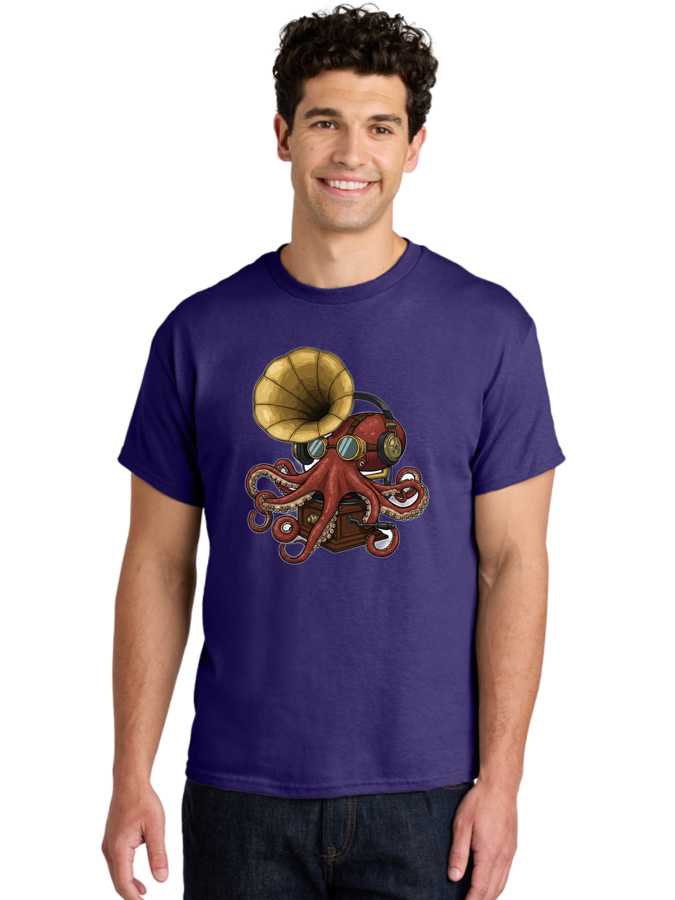 Octopus-Gramophone Men'S Graphic Tee, 100% Cotton, Comfortable Casual Summer Wear, Machine Washable, Vintage Camera, Old Camera, Antique Camera, Black Camera, Classic Photography, Photography Equipment, Nostalgic Device, Film Camera, Bak990