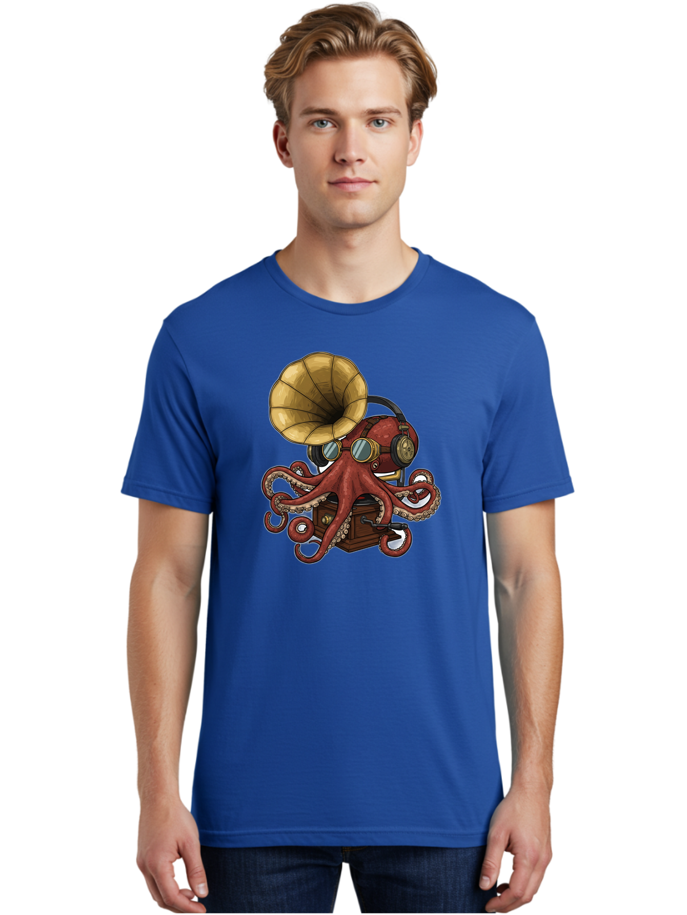 Octopus-Gramophone Men'S Graphic Tee, 100% Cotton, Comfortable Casual Summer Wear, Machine Washable, Vintage Camera, Old Camera, Antique Camera, Black Camera, Classic Photography, Photography Equipment, Nostalgic Device, Film Camera, Bak990