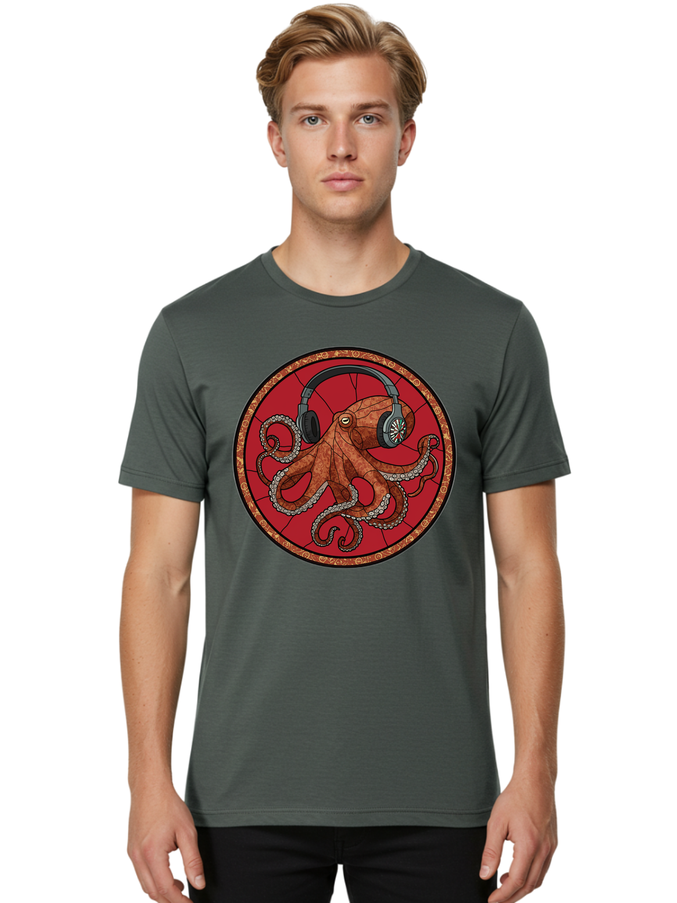 Octopus-Headphones Men'S Graphic Tee, 100% Cotton, Comfortable Casual Summer Wear, Machine Washable, Vintage Camera, Old Camera, Antique Camera, Black Camera, Classic Photography, Photography Equipment, Nostalgic Device, Film Camera, Bak991