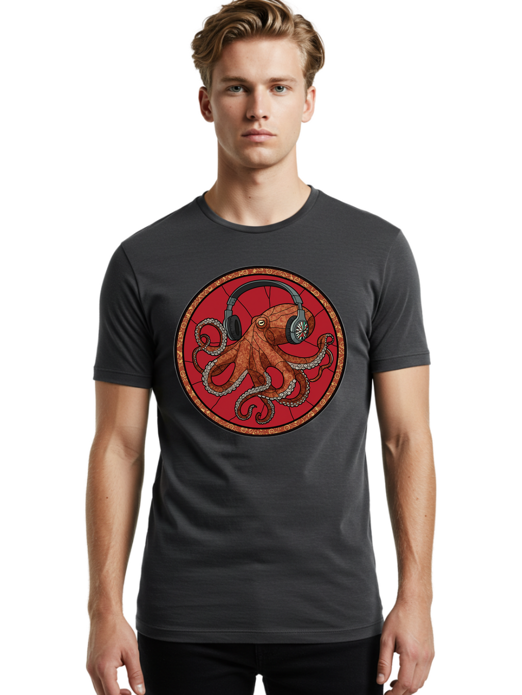 Octopus-Headphones Men'S Graphic Tee, 100% Cotton, Comfortable Casual Summer Wear, Machine Washable, Vintage Camera, Old Camera, Antique Camera, Black Camera, Classic Photography, Photography Equipment, Nostalgic Device, Film Camera, Bak991