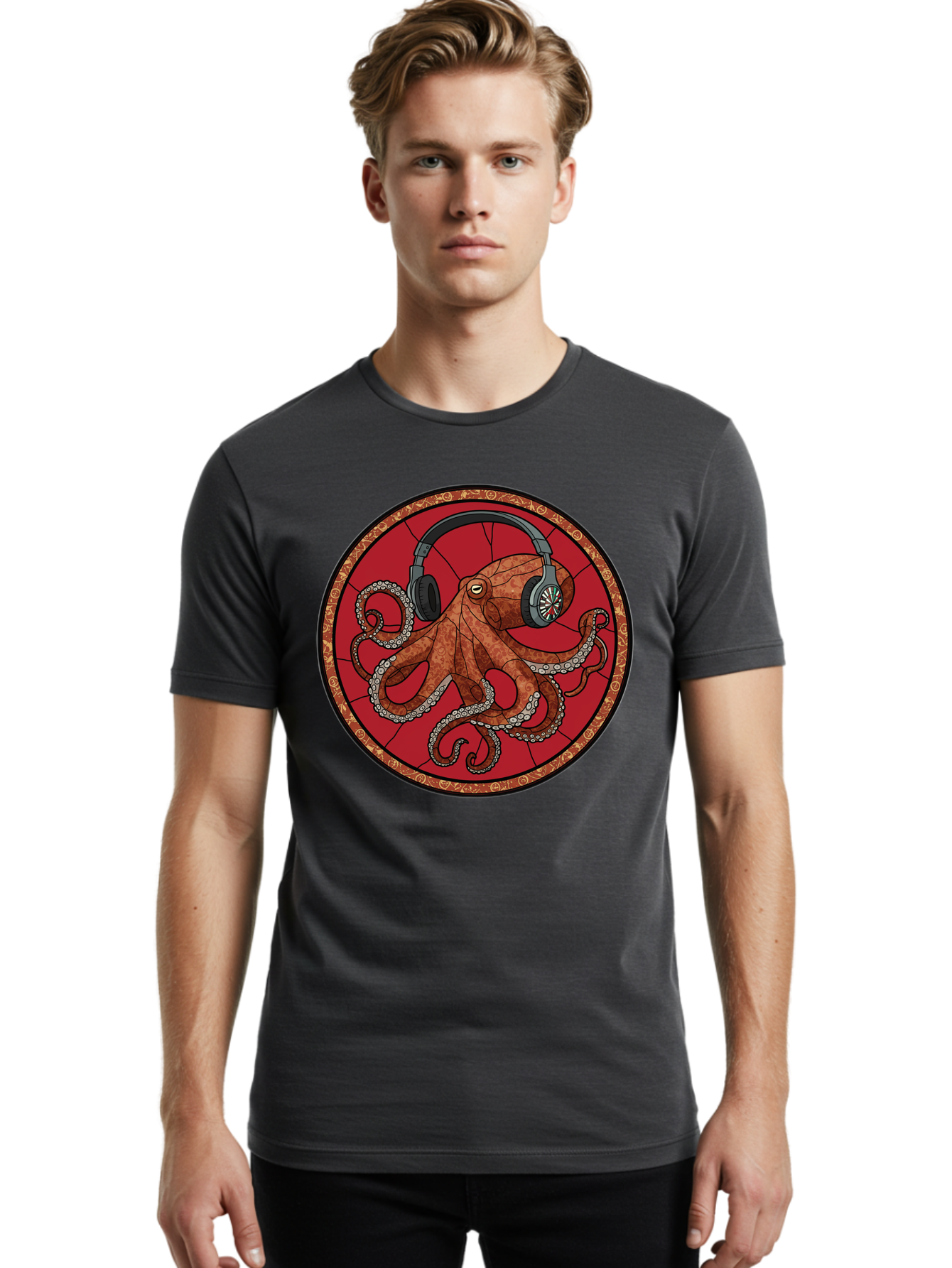 Octopus-Headphones Men'S Graphic Tee, 100% Cotton, Comfortable Casual Summer Wear, Machine Washable, Vintage Camera, Old Camera, Antique Camera, Black Camera, Classic Photography, Photography Equipment, Nostalgic Device, Film Camera, Bak991