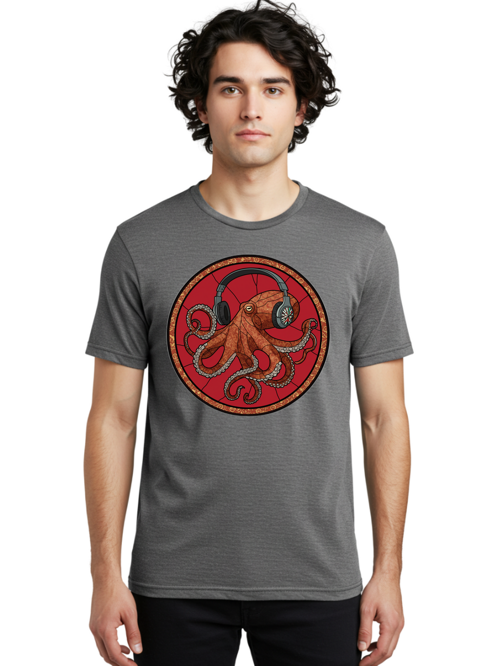 Octopus-Headphones Men'S Graphic Tee, 100% Cotton, Comfortable Casual Summer Wear, Machine Washable, Vintage Camera, Old Camera, Antique Camera, Black Camera, Classic Photography, Photography Equipment, Nostalgic Device, Film Camera, Bak991