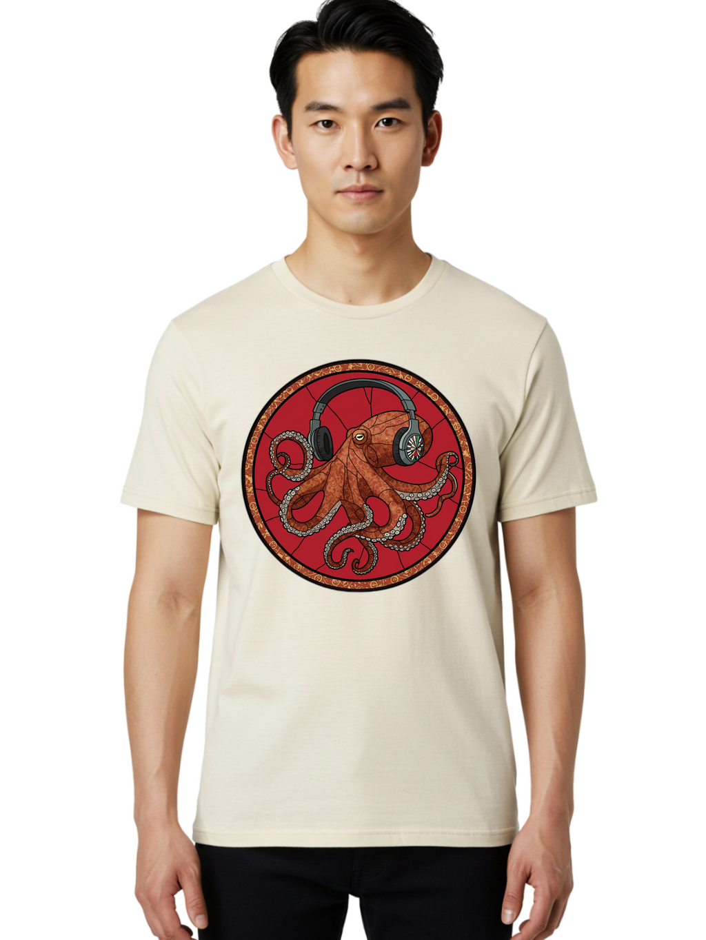 Octopus-Headphones Men'S Graphic Tee, 100% Cotton, Comfortable Casual Summer Wear, Machine Washable, Vintage Camera, Old Camera, Antique Camera, Black Camera, Classic Photography, Photography Equipment, Nostalgic Device, Film Camera, Bak991