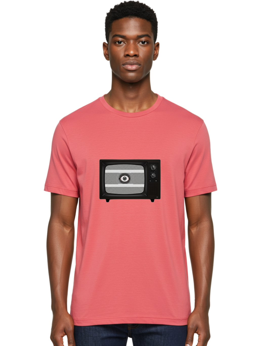 Old-Tv-With-Eye Men'S Graphic Tee, 100% Cotton, Comfortable Casual Summer Wear, Machine Washable, Vintage Camera, Old Camera, Antique Camera, Black Camera, Classic Photography, Photography Equipment, Nostalgic Device, Film Camera, Camera Art Bak996