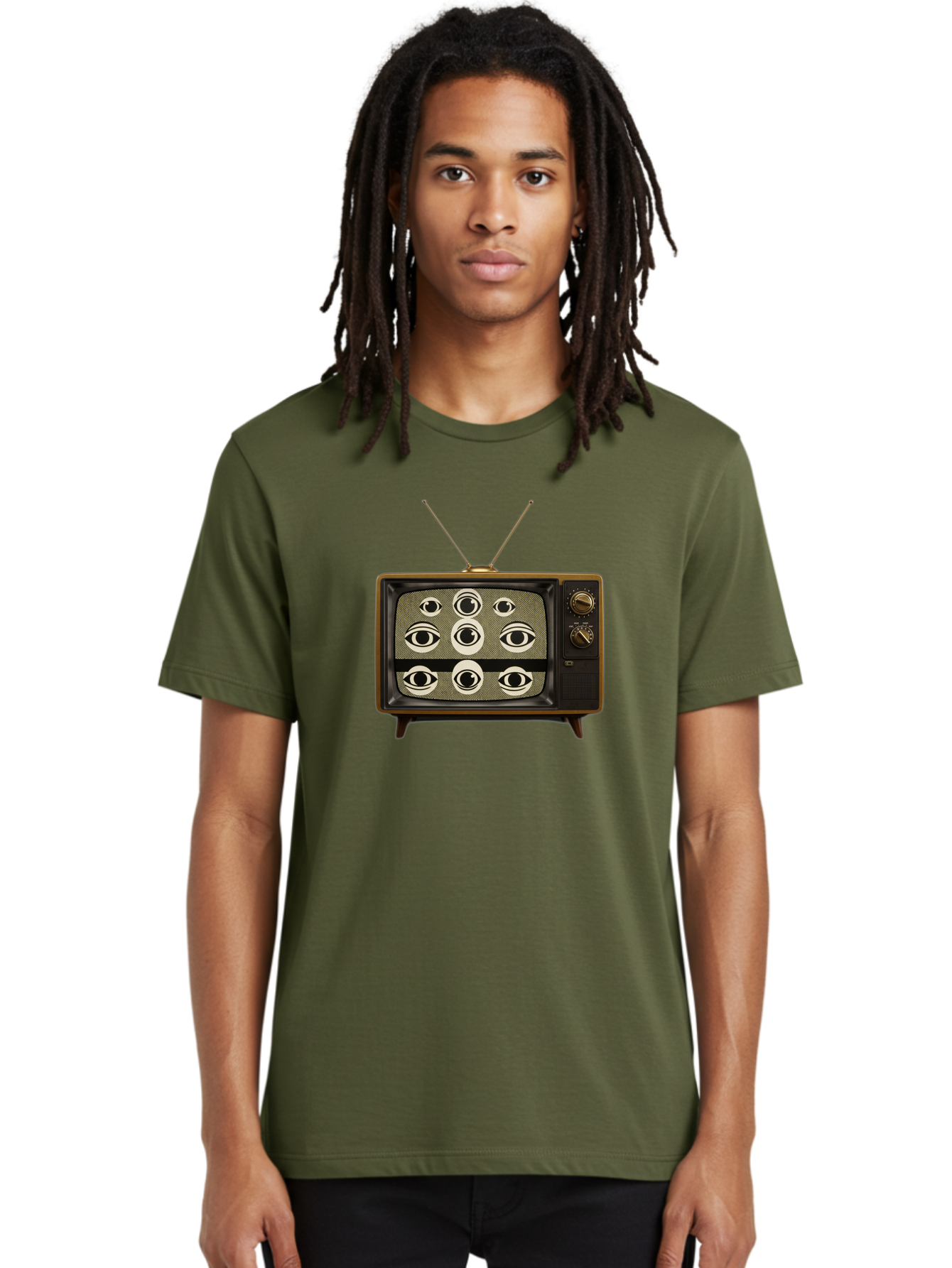 Old-Tv-With-Eyes Men'S Graphic Tee, 100% Cotton, Comfortable Casual Summer Wear, Machine Washable, Vintage Camera, Old Camera, Antique Camera, Black Camera, Classic Photography, Photography Equipment, Nostalgic Device, Film Camera, Camera Art Bak997