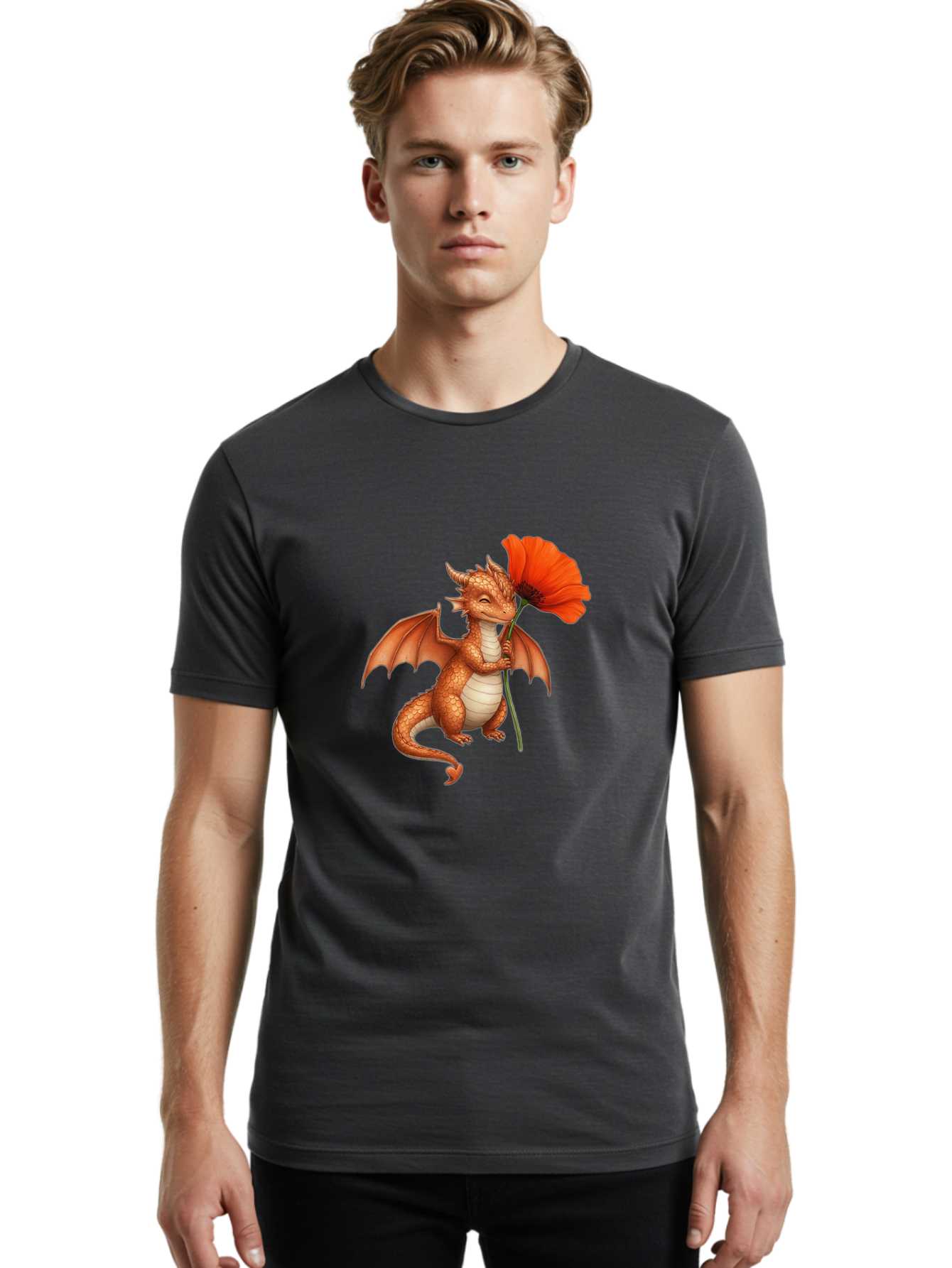 Orange-Dragon-With-Poppy Men'S Graphic Tee, 100% Cotton, Comfortable Casual Summer Wear, Machine Washable, Vintage Camera, Old Camera, Antique Camera, Black Camera, Classic Photography, Photography Equipment, Nostalgic Device, Film Camera, Bal003