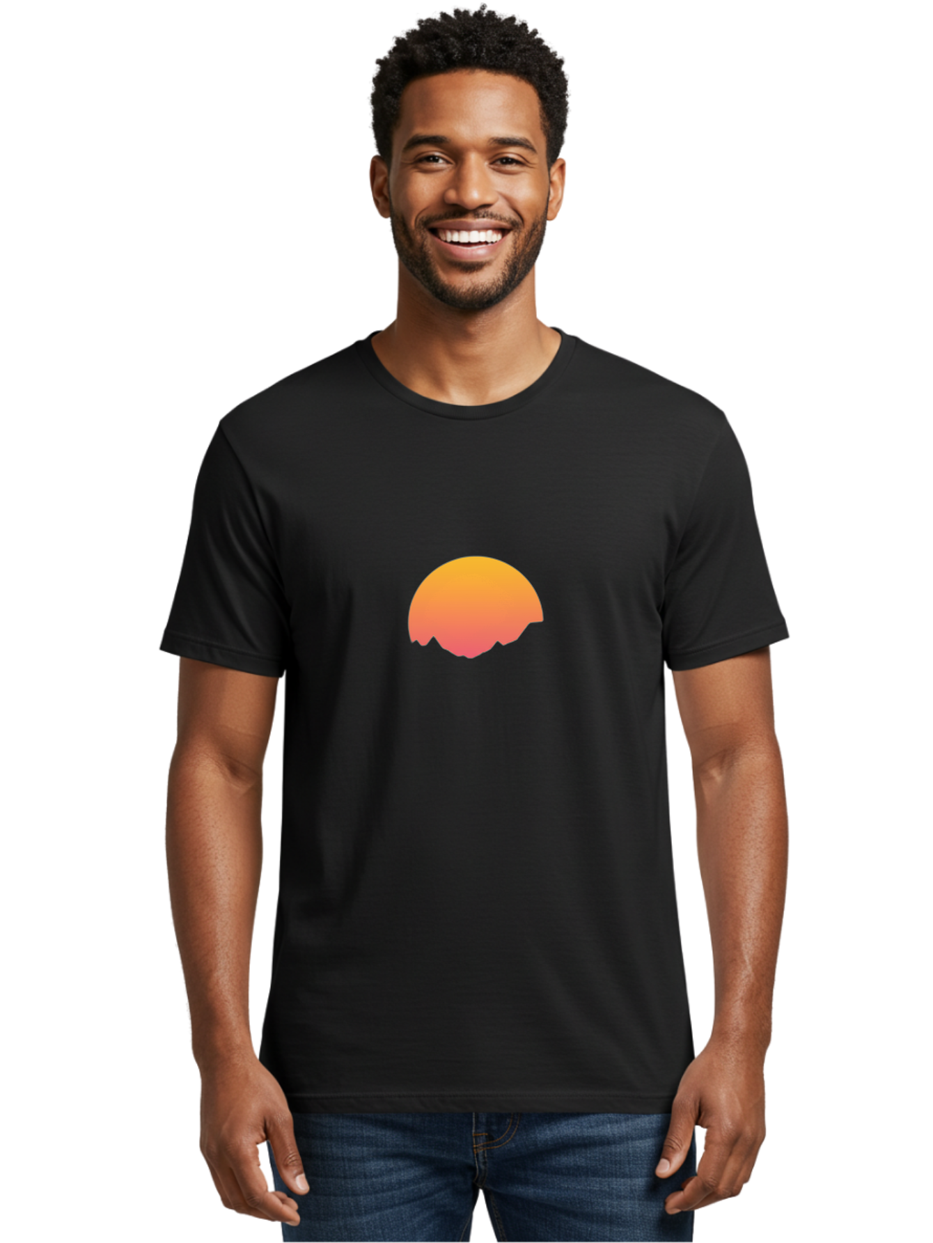 Orange-Gradient-Half-Circle Men'S Graphic Tee, 100% Cotton, Comfortable Casual Summer Wear, Machine Washable, Vintage Camera, Old Camera, Antique Camera, Black Camera, Classic Photography, Photography Equipment, Nostalgic Device, Film Camera, Bal005