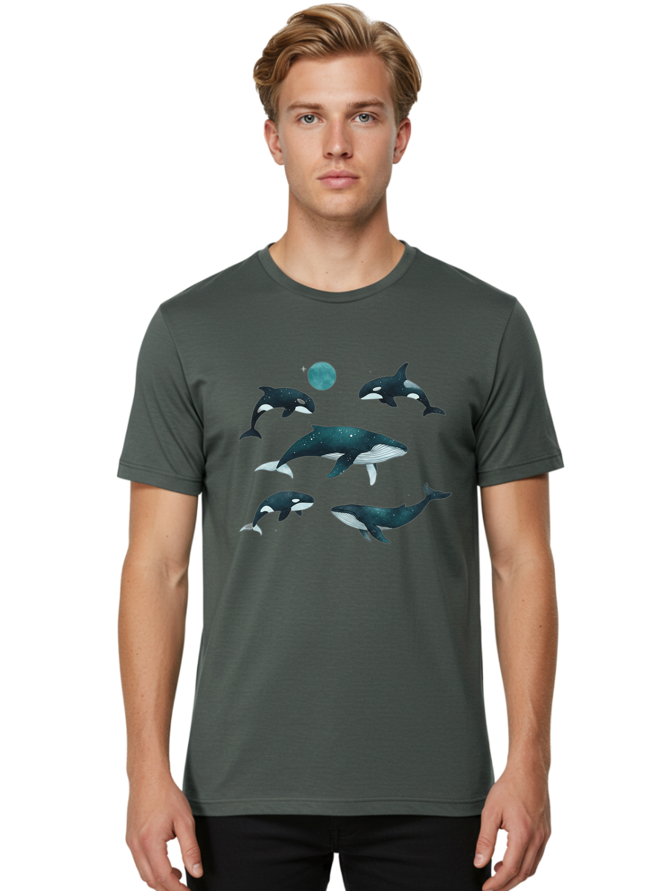 Orcas-Under-Moon Men'S Graphic Tee, 100% Cotton, Comfortable Casual Summer Wear, Machine Washable, Vintage Camera, Old Camera, Antique Camera, Black Camera, Classic Photography, Photography Equipment, Nostalgic Device, Film Camera, Camera Art Bal006