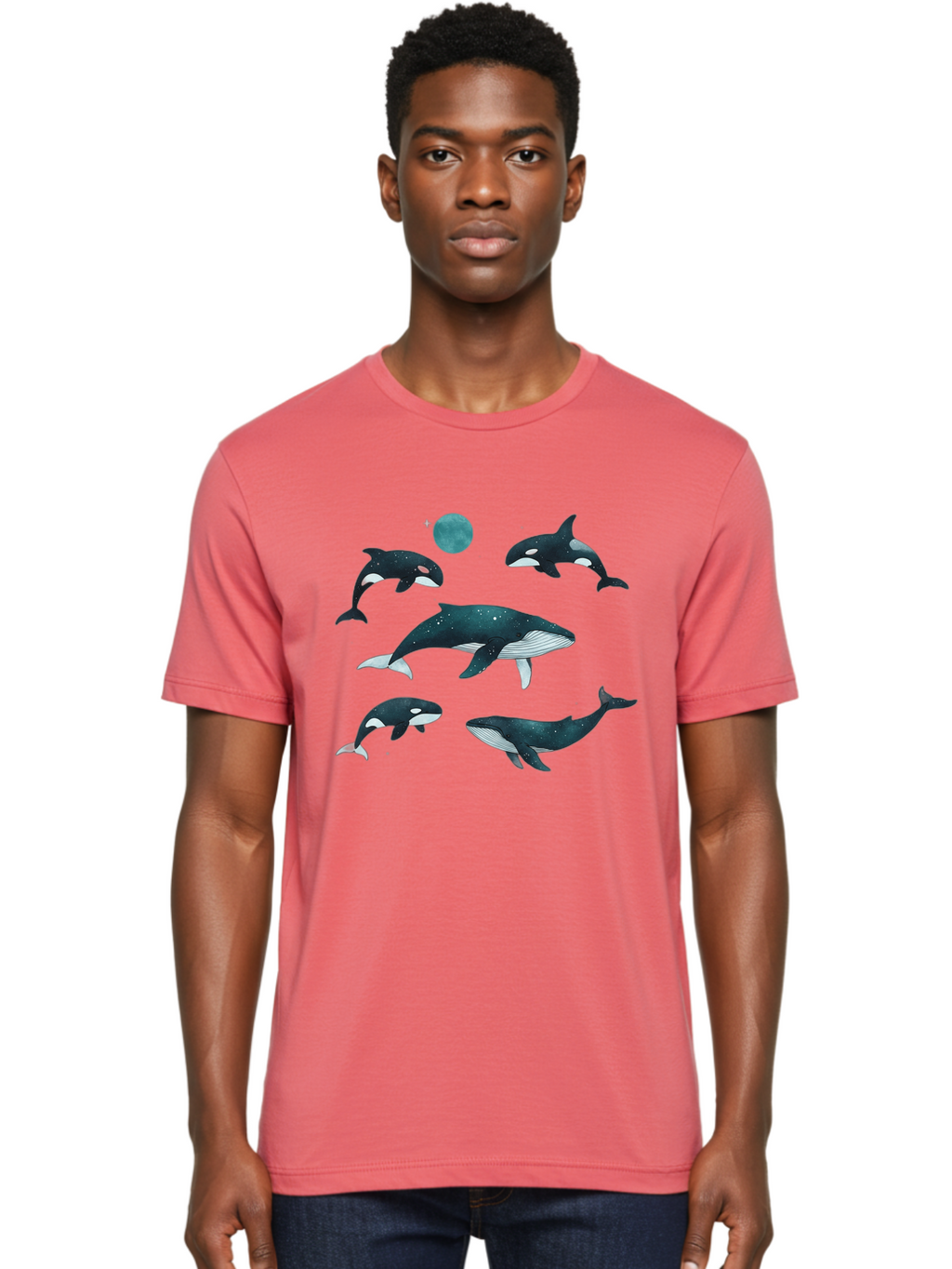 Orcas-Under-Moon Men'S Graphic Tee, 100% Cotton, Comfortable Casual Summer Wear, Machine Washable, Vintage Camera, Old Camera, Antique Camera, Black Camera, Classic Photography, Photography Equipment, Nostalgic Device, Film Camera, Camera Art Bal006