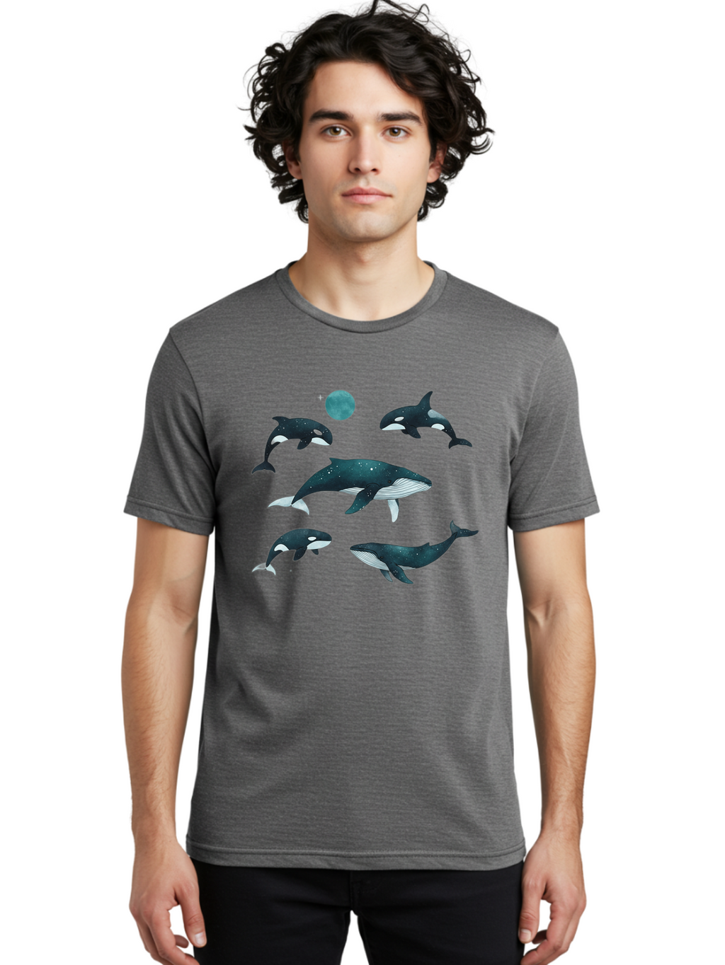 Orcas-Under-Moon Men'S Graphic Tee, 100% Cotton, Comfortable Casual Summer Wear, Machine Washable, Vintage Camera, Old Camera, Antique Camera, Black Camera, Classic Photography, Photography Equipment, Nostalgic Device, Film Camera, Camera Art Bal006