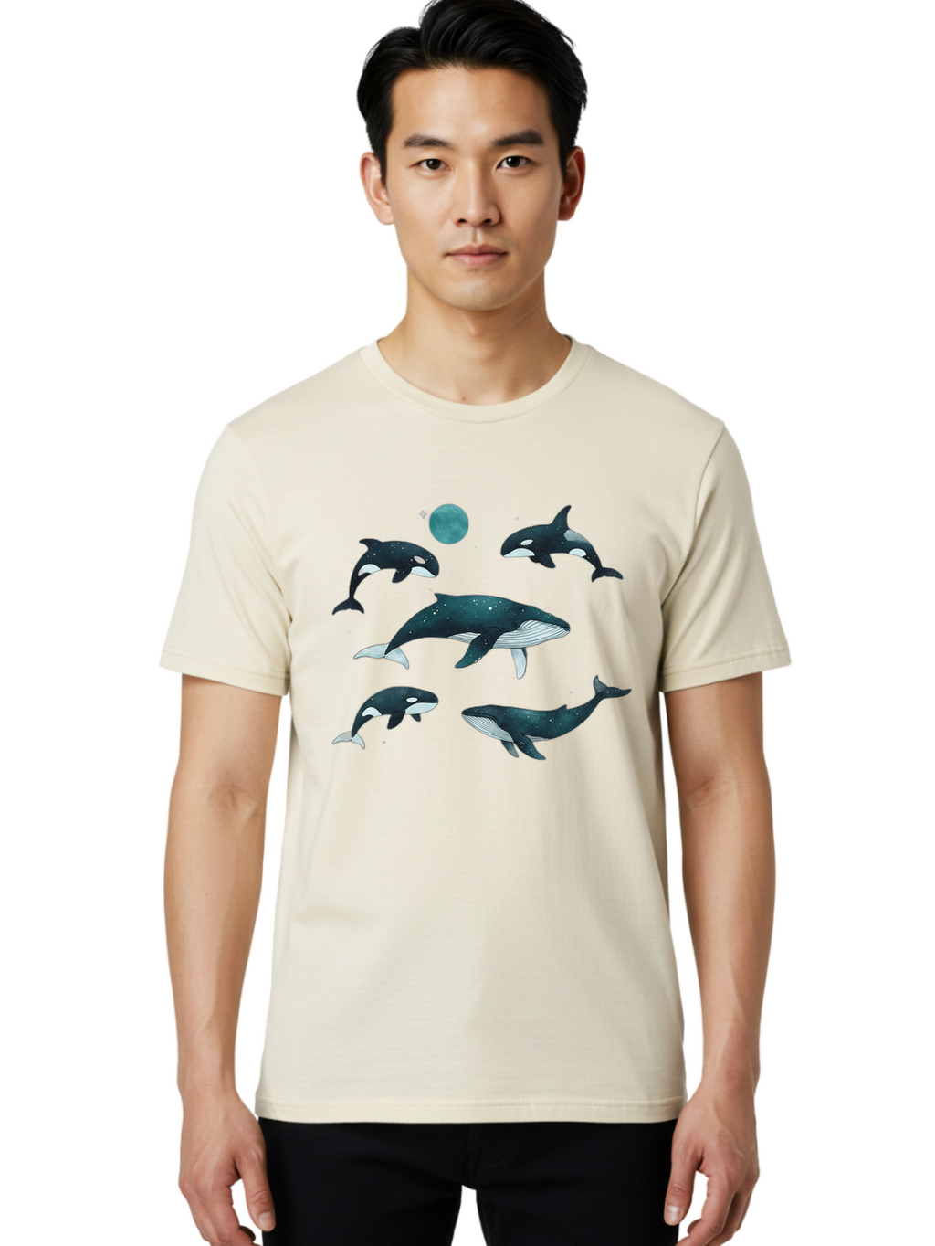 Orcas-Under-Moon Men'S Graphic Tee, 100% Cotton, Comfortable Casual Summer Wear, Machine Washable, Vintage Camera, Old Camera, Antique Camera, Black Camera, Classic Photography, Photography Equipment, Nostalgic Device, Film Camera, Camera Art Bal006