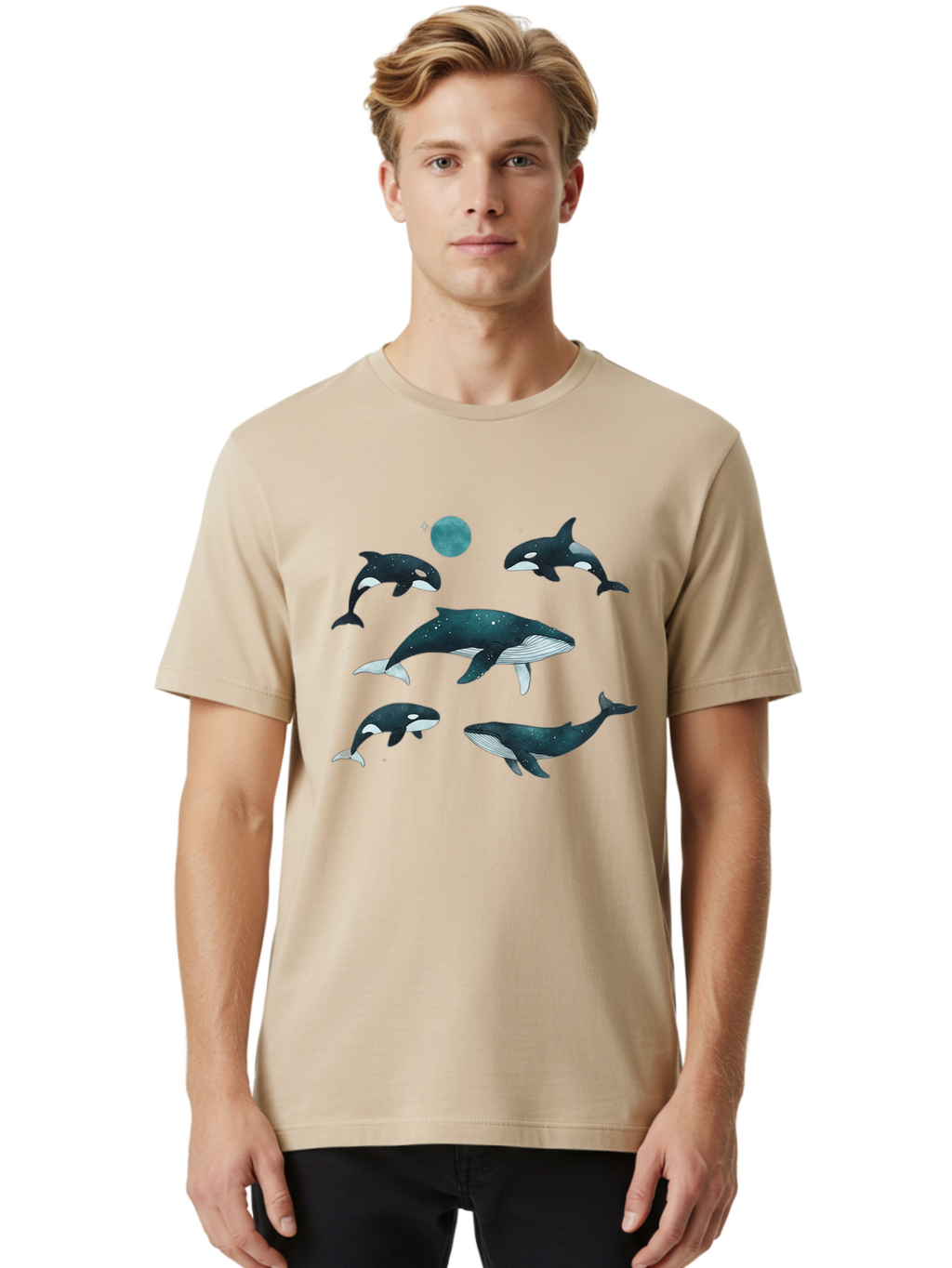 Orcas-Under-Moon Men'S Graphic Tee, 100% Cotton, Comfortable Casual Summer Wear, Machine Washable, Vintage Camera, Old Camera, Antique Camera, Black Camera, Classic Photography, Photography Equipment, Nostalgic Device, Film Camera, Camera Art Bal006