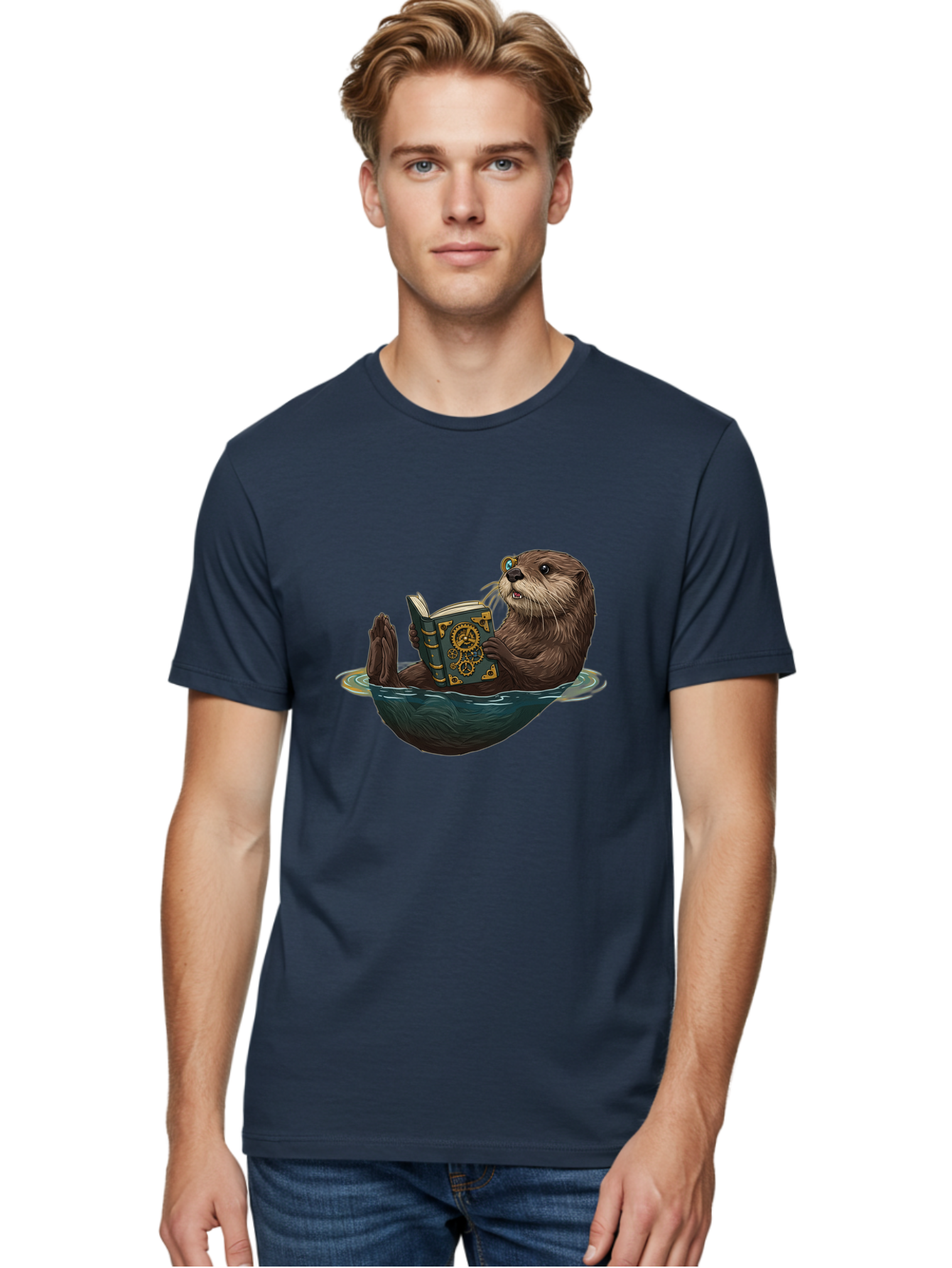 Otter-Reading-Book-1 Men'S Graphic Tee, 100% Cotton, Comfortable Casual Summer Wear, Machine Washable, Vintage Camera, Old Camera, Antique Camera, Black Camera, Classic Photography, Photography Equipment, Nostalgic Device, Film Camera, Bal011