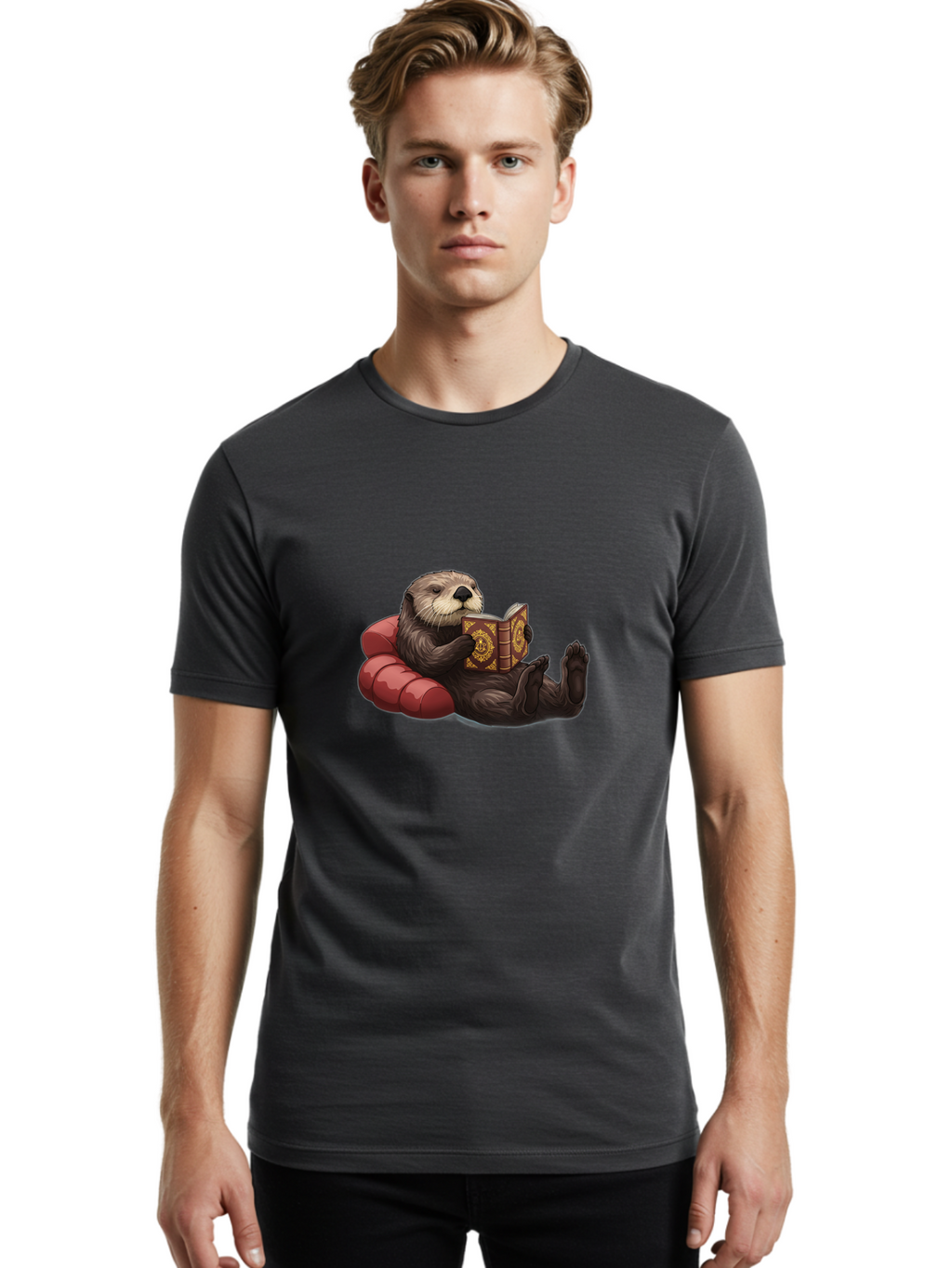 Otter-Reading-Book Men'S Graphic Tee, 100% Cotton, Comfortable Casual Summer Wear, Machine Washable, Vintage Camera, Old Camera, Antique Camera, Black Camera, Classic Photography, Photography Equipment, Nostalgic Device, Film Camera, Bal012