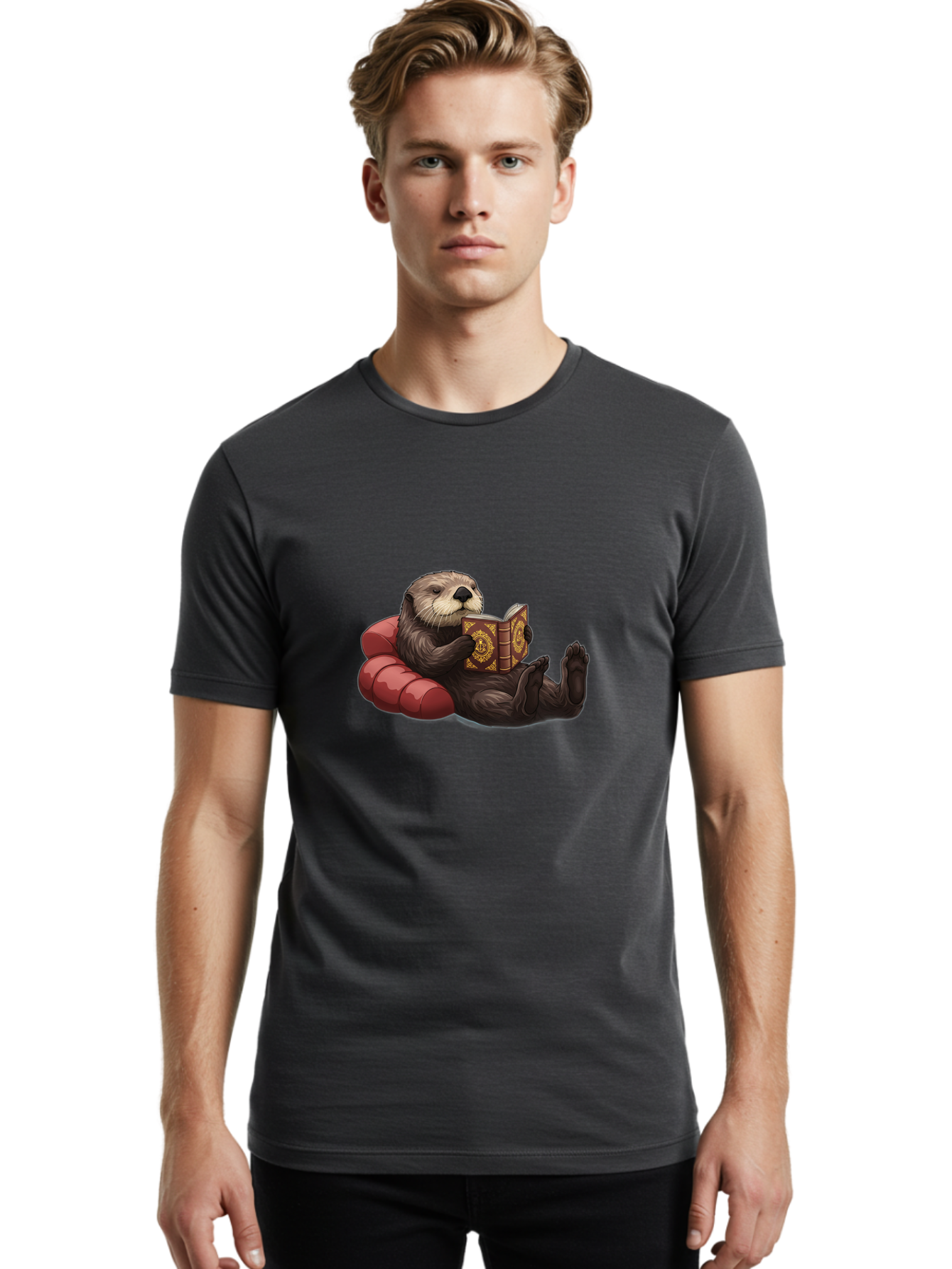 Otter-Reading-Book Men'S Graphic Tee, 100% Cotton, Comfortable Casual Summer Wear, Machine Washable, Vintage Camera, Old Camera, Antique Camera, Black Camera, Classic Photography, Photography Equipment, Nostalgic Device, Film Camera, Bal012