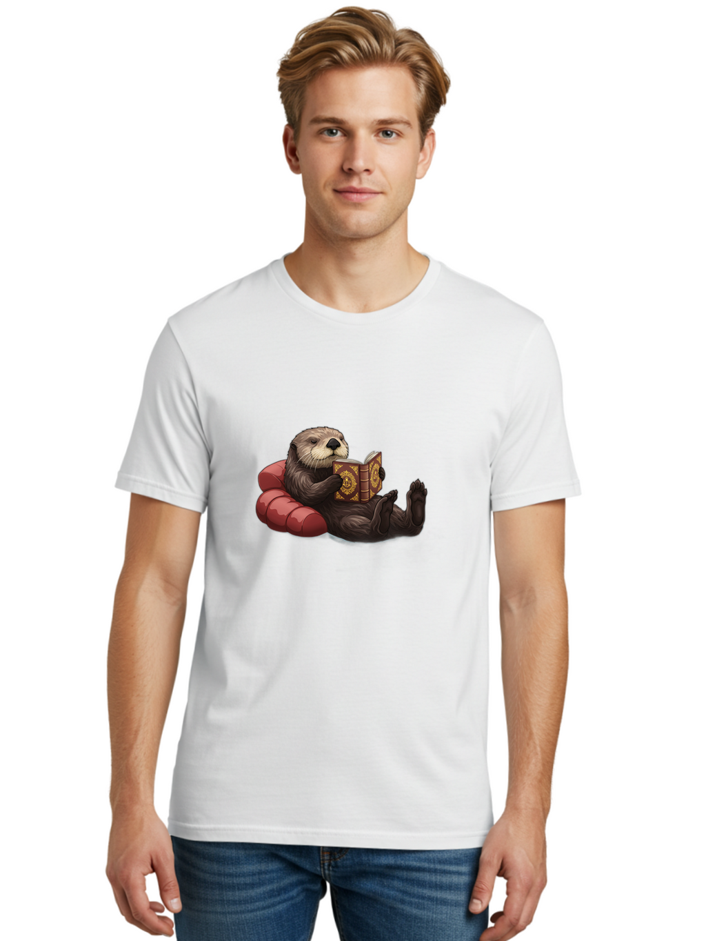 Otter-Reading-Book Men'S Graphic Tee, 100% Cotton, Comfortable Casual Summer Wear, Machine Washable, Vintage Camera, Old Camera, Antique Camera, Black Camera, Classic Photography, Photography Equipment, Nostalgic Device, Film Camera, Bal012