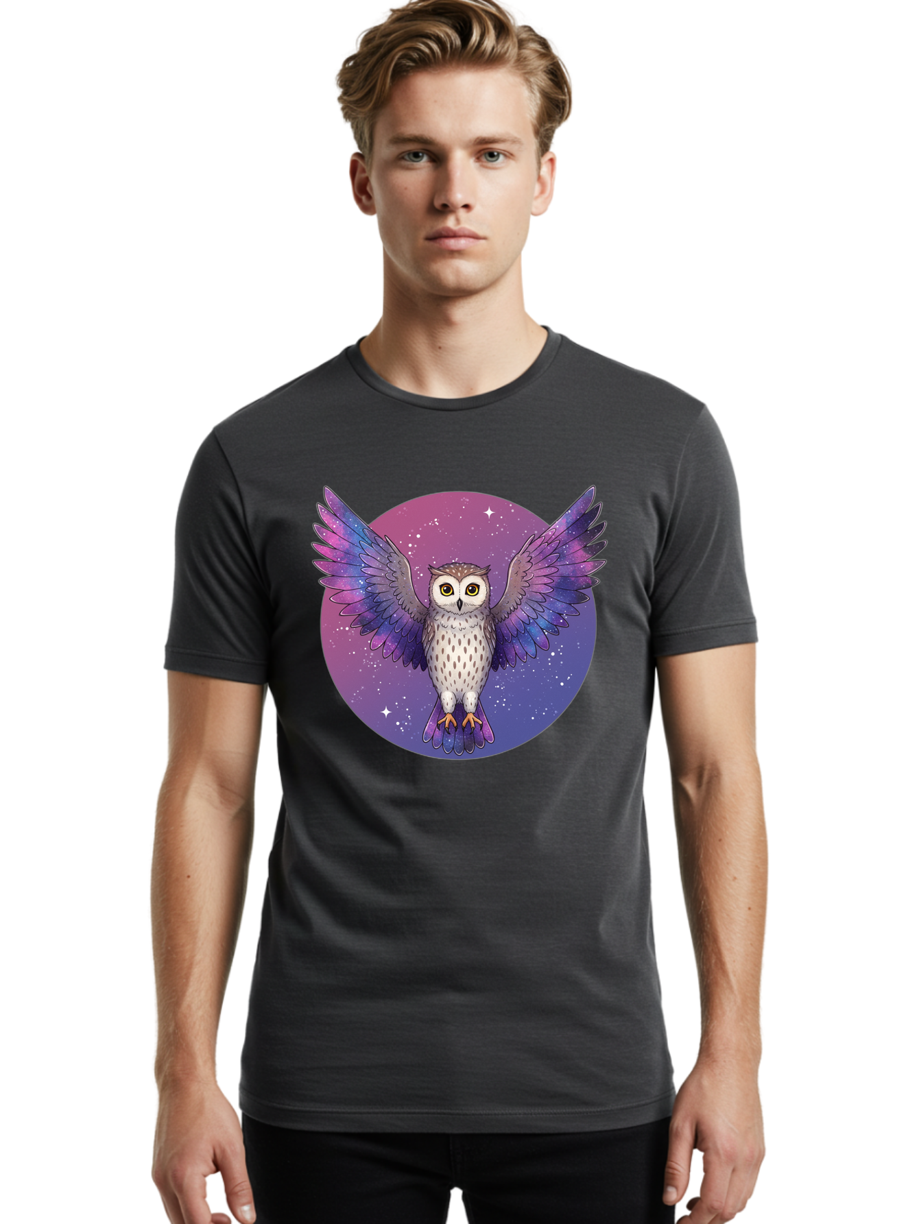 Owl-In-Space Men'S Graphic Tee, 100% Cotton, Comfortable Casual Summer Wear, Machine Washable, Vintage Camera, Old Camera, Antique Camera, Black Camera, Classic Photography, Photography Equipment, Nostalgic Device, Film Camera, Camera Art Bal021