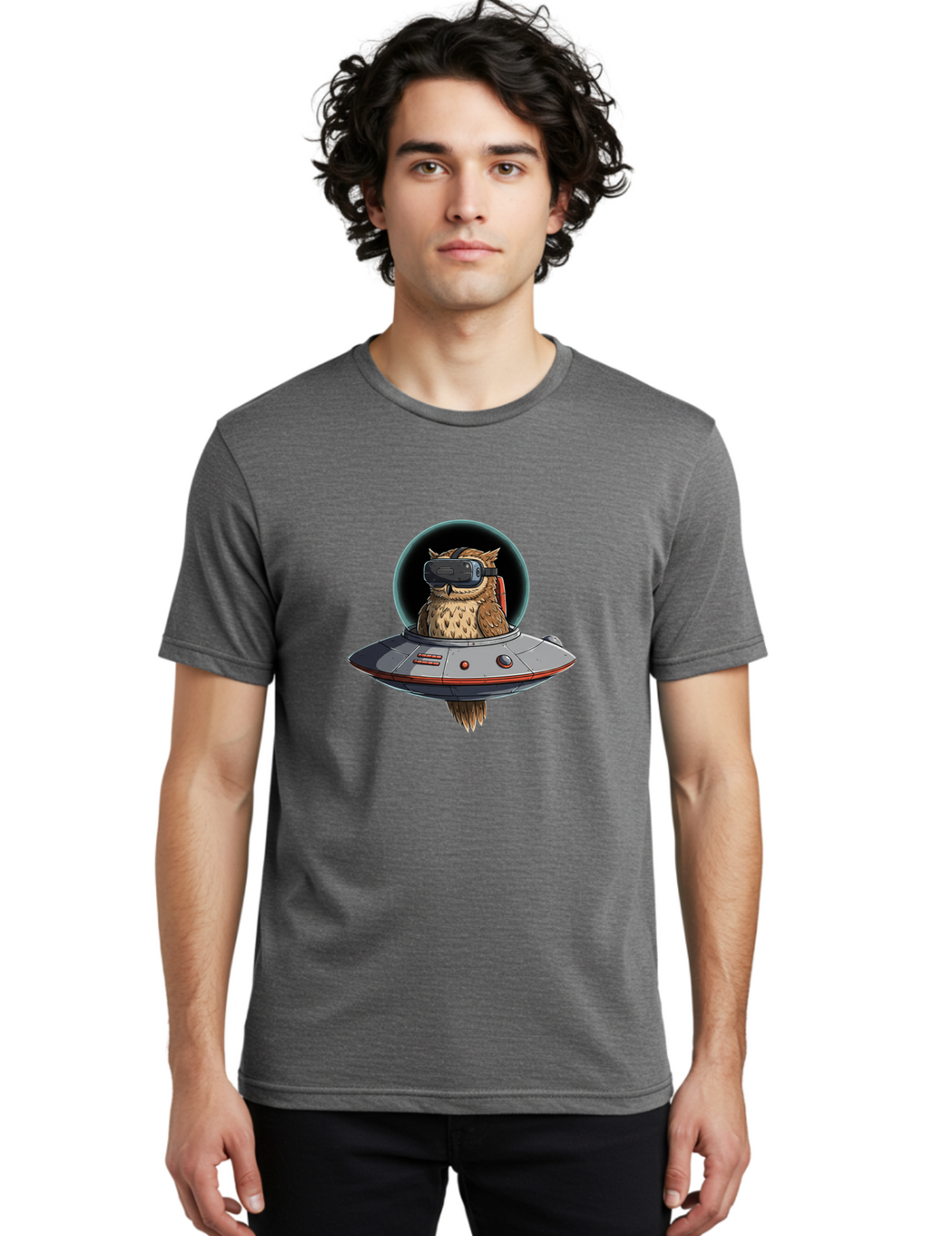 Owl-In-Vr-Headset Men'S Graphic Tee, 100% Cotton, Comfortable Casual Summer Wear, Machine Washable, Vintage Camera, Old Camera, Antique Camera, Black Camera, Classic Photography, Photography Equipment, Nostalgic Device, Film Camera, Camera Art Bal022
