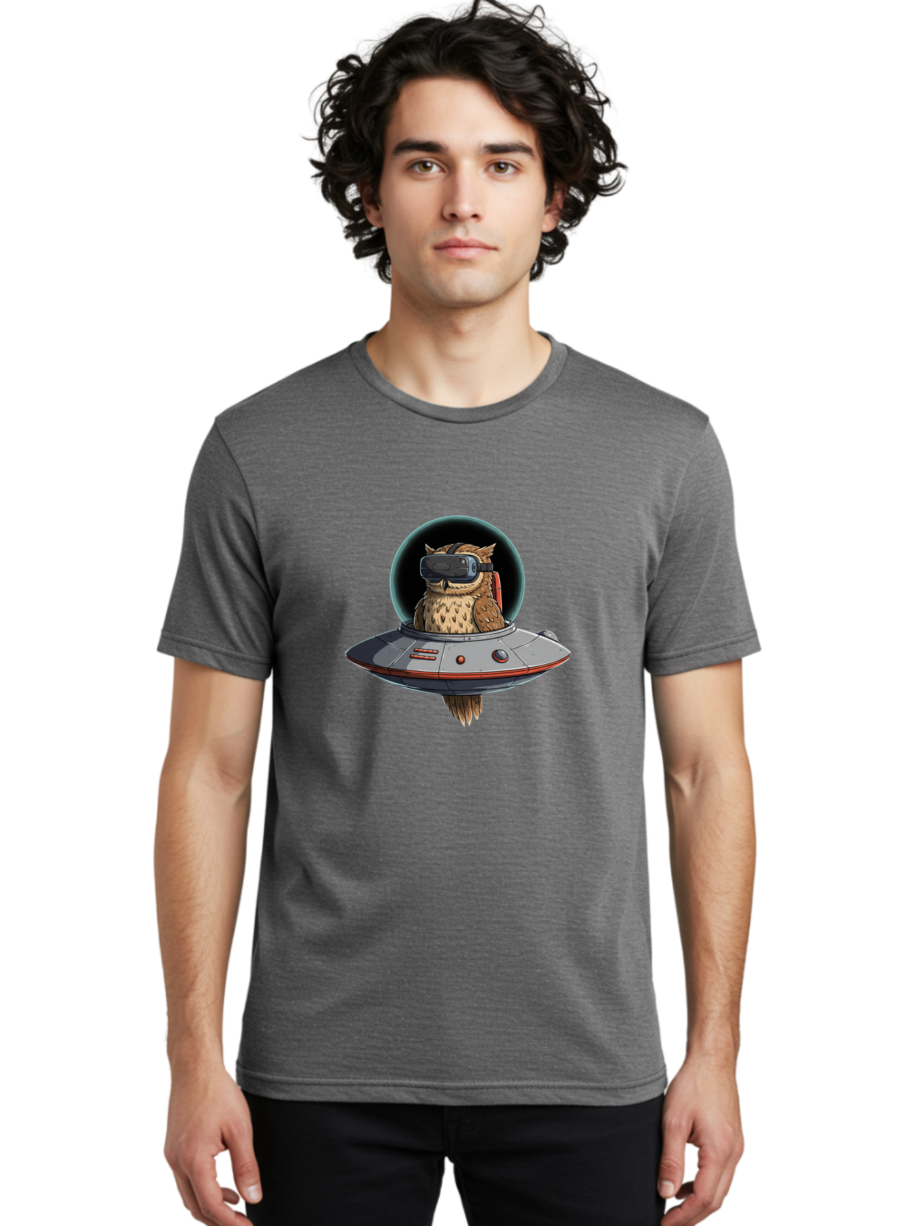 Owl-In-Vr-Headset Men'S Graphic Tee, 100% Cotton, Comfortable Casual Summer Wear, Machine Washable, Vintage Camera, Old Camera, Antique Camera, Black Camera, Classic Photography, Photography Equipment, Nostalgic Device, Film Camera, Camera Art Bal022