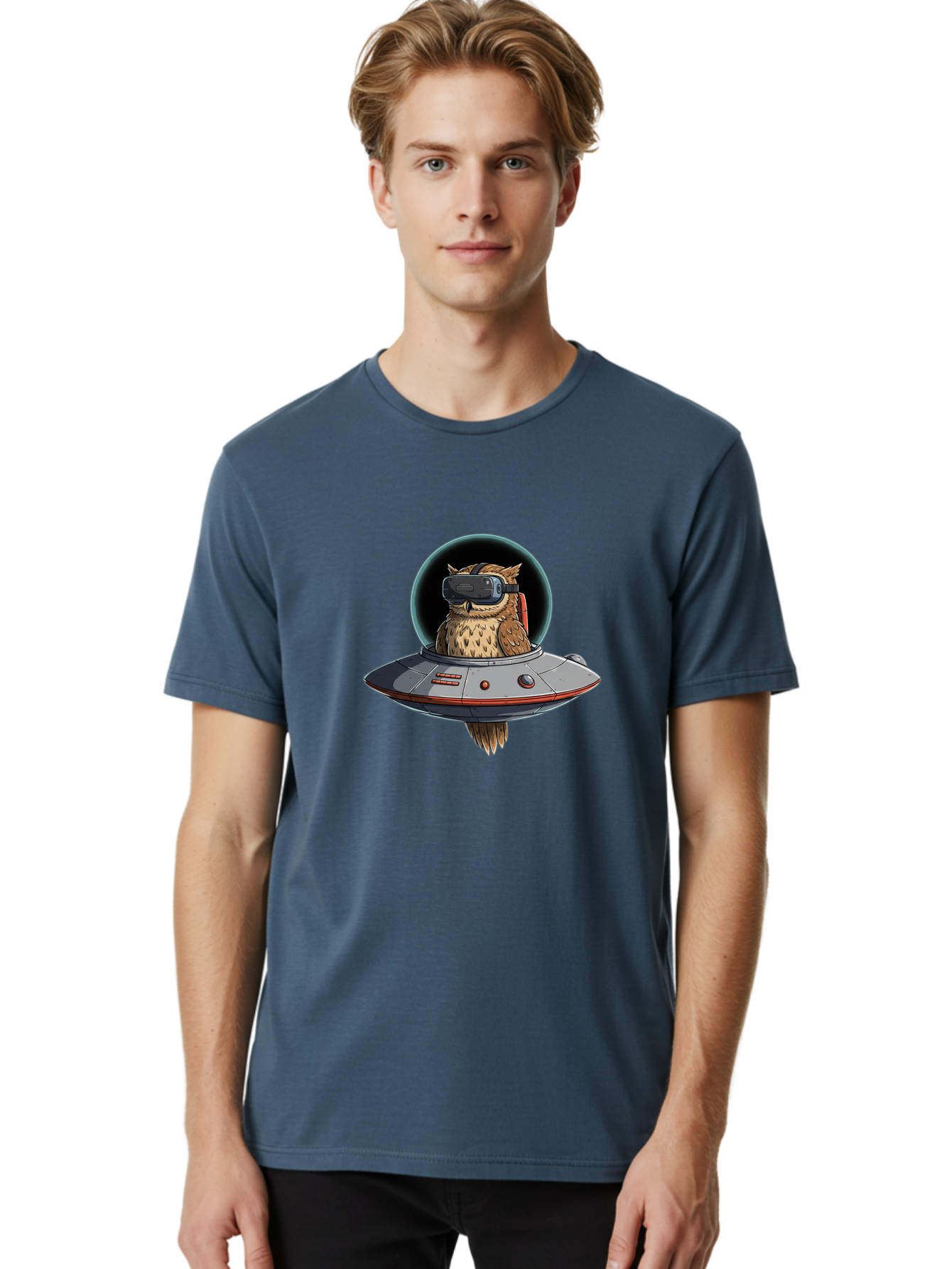 Owl-In-Vr-Headset Men'S Graphic Tee, 100% Cotton, Comfortable Casual Summer Wear, Machine Washable, Vintage Camera, Old Camera, Antique Camera, Black Camera, Classic Photography, Photography Equipment, Nostalgic Device, Film Camera, Camera Art Bal022