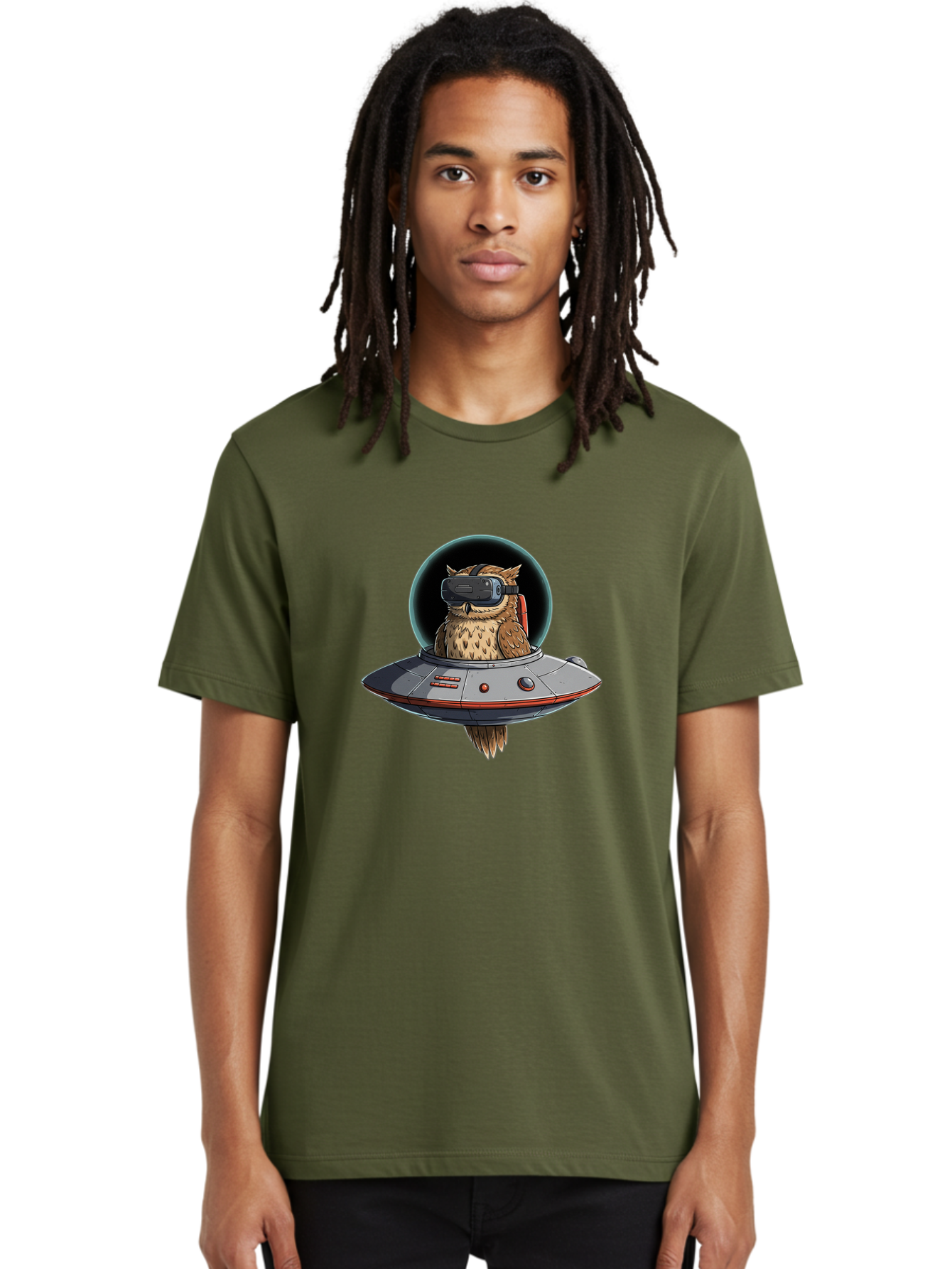 Owl-In-Vr-Headset Men'S Graphic Tee, 100% Cotton, Comfortable Casual Summer Wear, Machine Washable, Vintage Camera, Old Camera, Antique Camera, Black Camera, Classic Photography, Photography Equipment, Nostalgic Device, Film Camera, Camera Art Bal022