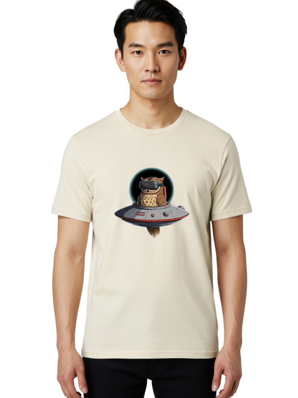 Owl-In-Vr-Headset Men'S Graphic Tee, 100% Cotton, Comfortable Casual Summer Wear, Machine Washable, Vintage Camera, Old Camera, Antique Camera, Black Camera, Classic Photography, Photography Equipment, Nostalgic Device, Film Camera, Camera Art Bal022