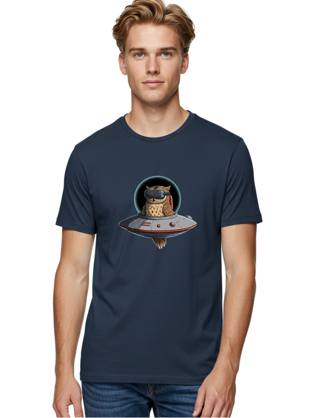 Owl-In-Vr-Headset Men'S Graphic Tee, 100% Cotton, Comfortable Casual Summer Wear, Machine Washable, Vintage Camera, Old Camera, Antique Camera, Black Camera, Classic Photography, Photography Equipment, Nostalgic Device, Film Camera, Camera Art Bal022
