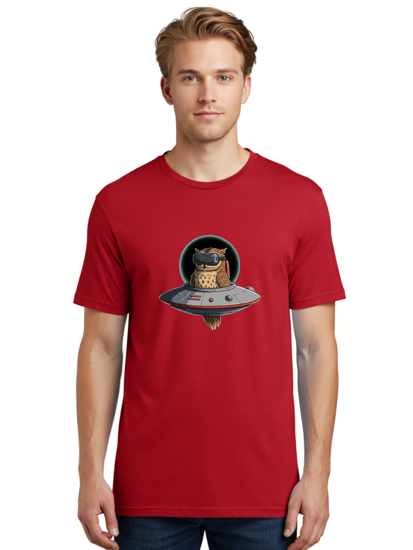 Owl-In-Vr-Headset Men'S Graphic Tee, 100% Cotton, Comfortable Casual Summer Wear, Machine Washable, Vintage Camera, Old Camera, Antique Camera, Black Camera, Classic Photography, Photography Equipment, Nostalgic Device, Film Camera, Camera Art Bal022
