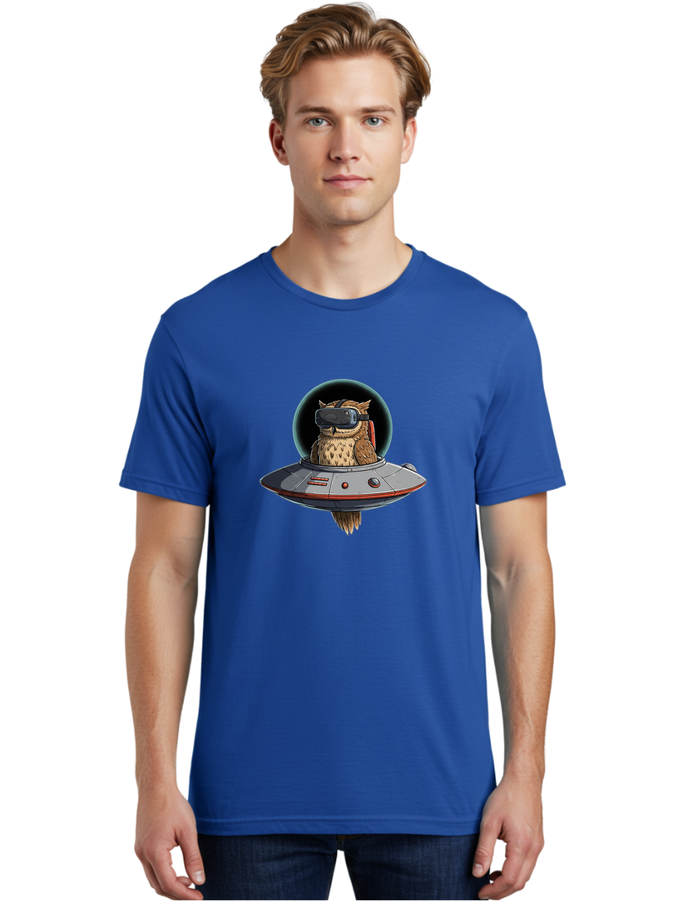 Owl-In-Vr-Headset Men'S Graphic Tee, 100% Cotton, Comfortable Casual Summer Wear, Machine Washable, Vintage Camera, Old Camera, Antique Camera, Black Camera, Classic Photography, Photography Equipment, Nostalgic Device, Film Camera, Camera Art Bal022