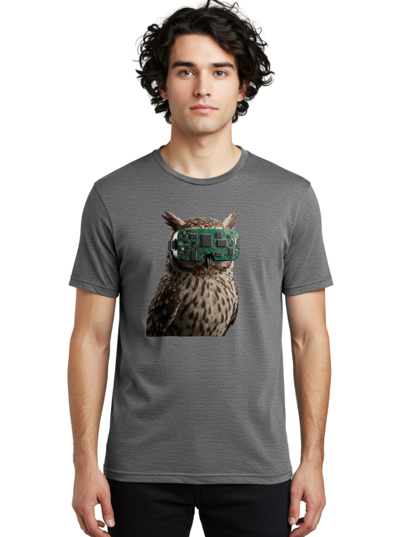 Owl-With-Circuit-Board-Vr-Goggles Men'S Graphic Tee, 100% Cotton, Comfortable Casual Summer Wear, Machine Washable, Vintage Camera, Old Camera, Antique Camera, Black Camera, Classic Photography, Photography Equipment, Nostalgic Device, Bal028
