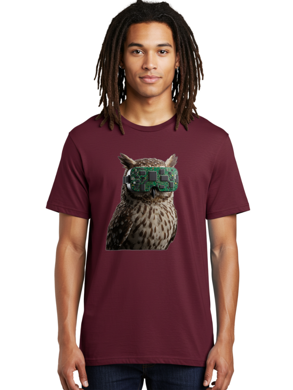 Owl-With-Circuit-Board-Vr-Goggles Men'S Graphic Tee, 100% Cotton, Comfortable Casual Summer Wear, Machine Washable, Vintage Camera, Old Camera, Antique Camera, Black Camera, Classic Photography, Photography Equipment, Nostalgic Device, Bal028