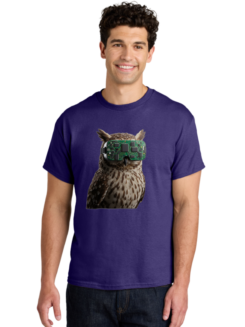Owl-With-Circuit-Board-Vr-Goggles Men'S Graphic Tee, 100% Cotton, Comfortable Casual Summer Wear, Machine Washable, Vintage Camera, Old Camera, Antique Camera, Black Camera, Classic Photography, Photography Equipment, Nostalgic Device, Bal028