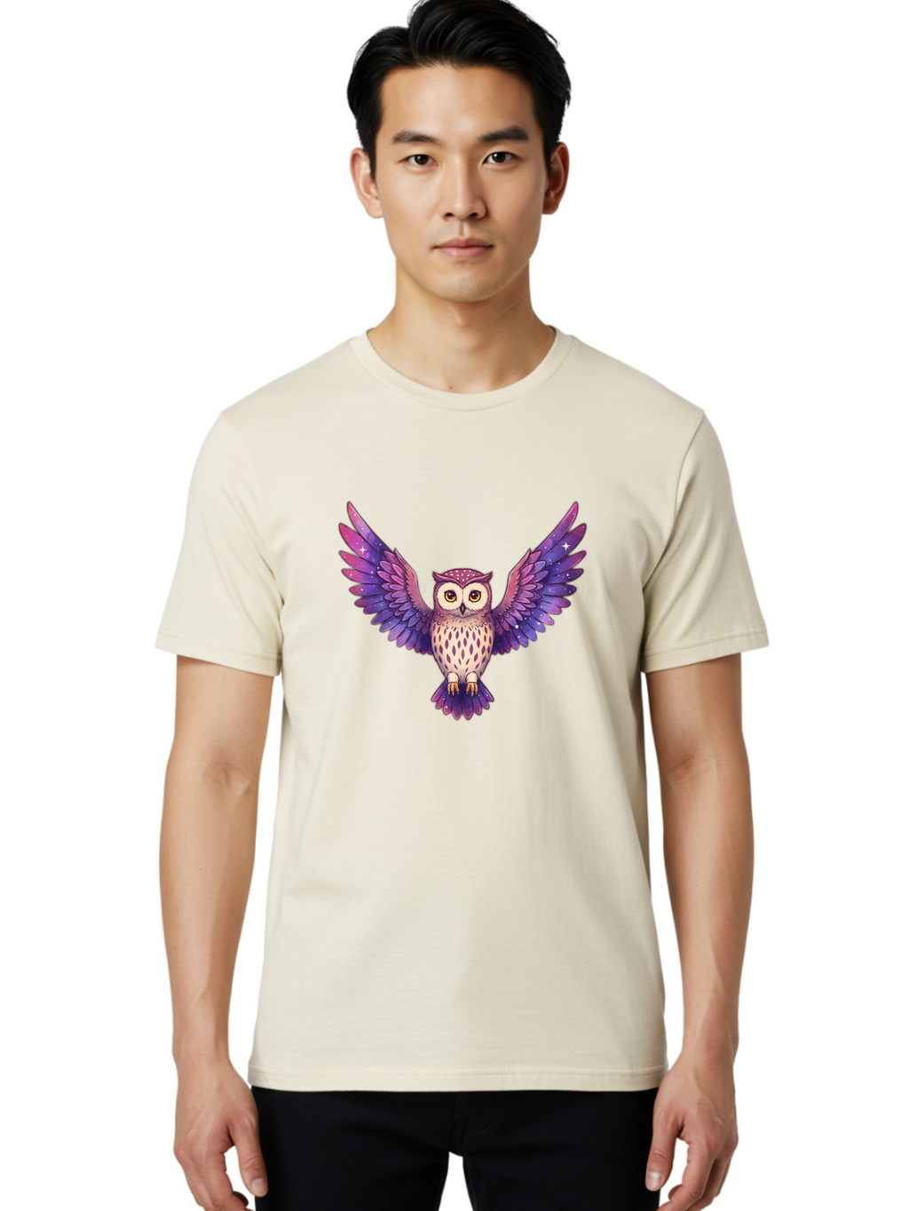 Owl-With-Galaxy-Feathers Men'S Graphic Tee, 100% Cotton, Comfortable Casual Summer Wear, Machine Washable, Vintage Camera, Old Camera, Antique Camera, Black Camera, Classic Photography, Photography Equipment, Nostalgic Device, Film Camera, Bal029