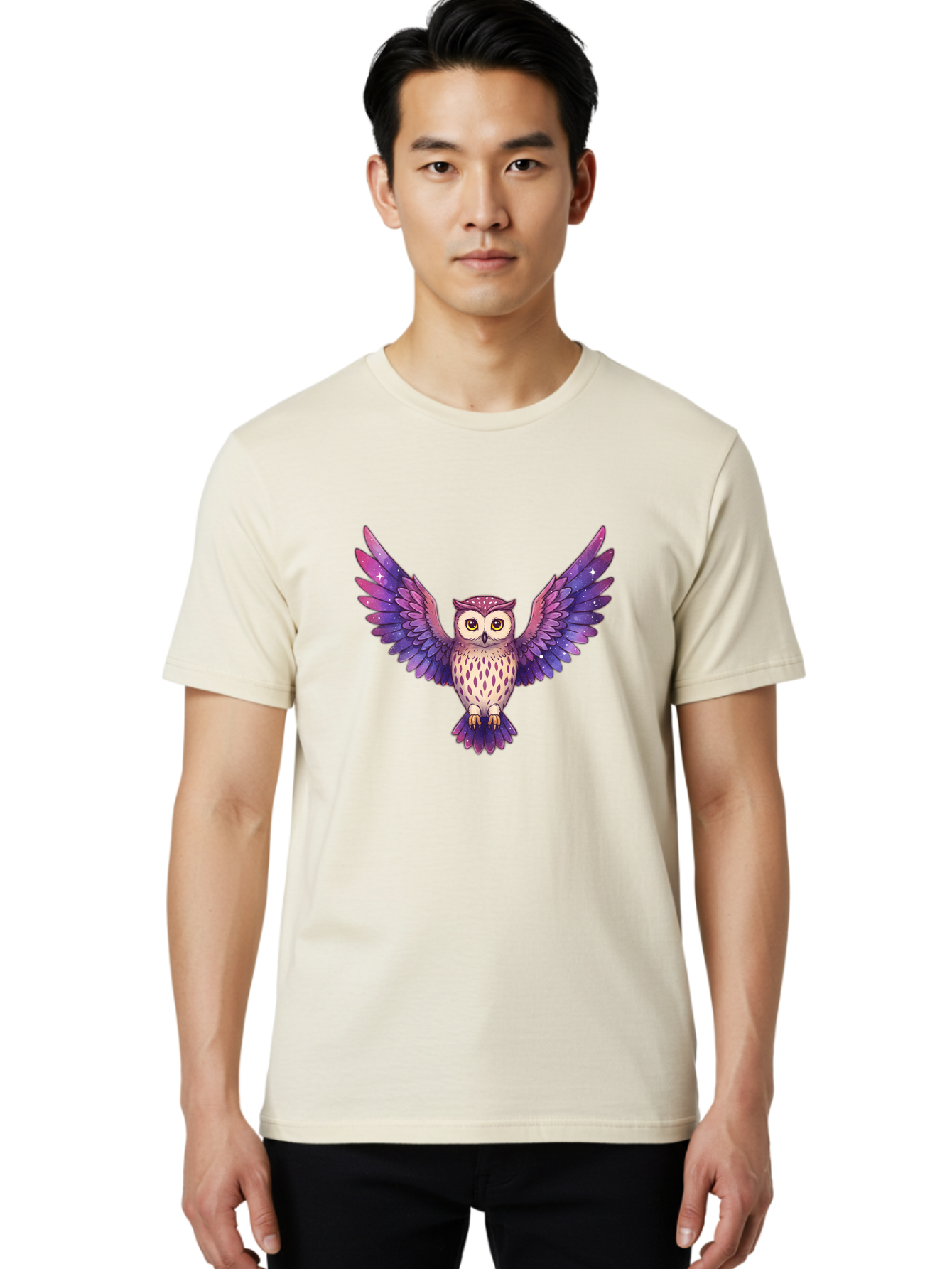 Owl-With-Galaxy-Feathers Men'S Graphic Tee, 100% Cotton, Comfortable Casual Summer Wear, Machine Washable, Vintage Camera, Old Camera, Antique Camera, Black Camera, Classic Photography, Photography Equipment, Nostalgic Device, Film Camera, Bal029